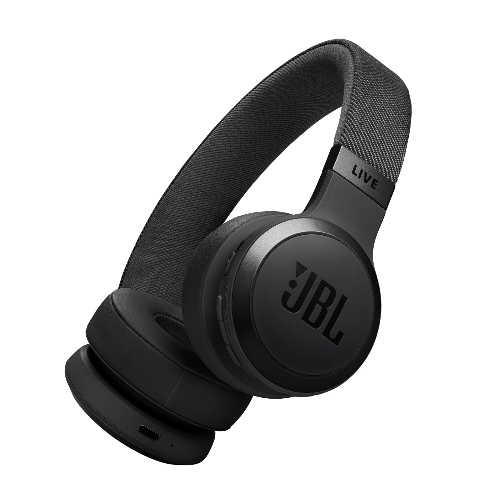JBL Live 670NC wireless on-ear headphones in black with adaptive noise cancelling, foldable design, and up to 65-hour battery life