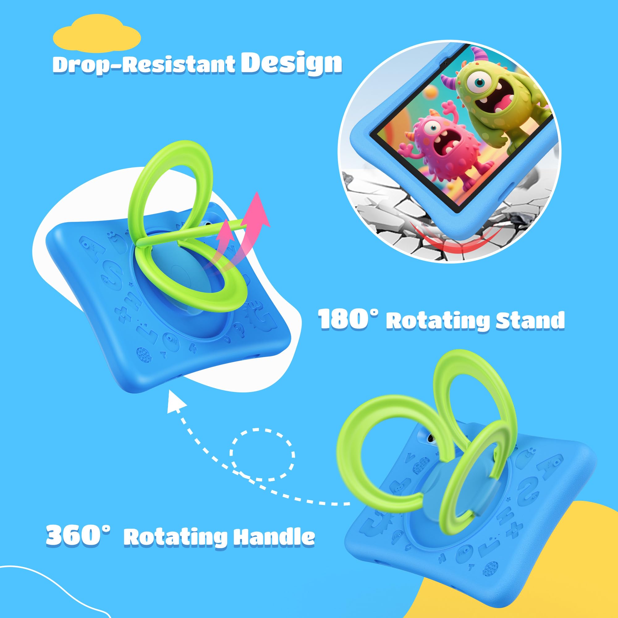 SVITOO Kids Tablet 10 Inch, Android Tablets Toddler Tablet with Parental Controls, 20GB Ram 32GB ROM 1TB Expandable, Dual Camera, 6000mah WiFi 6, Shockproof Eva Case Blue