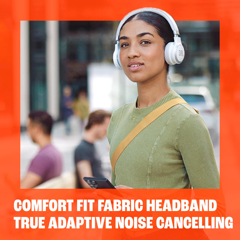JBL Live 670NC wireless on-ear headphones in black with adaptive noise cancelling, foldable design, and up to 65-hour battery life