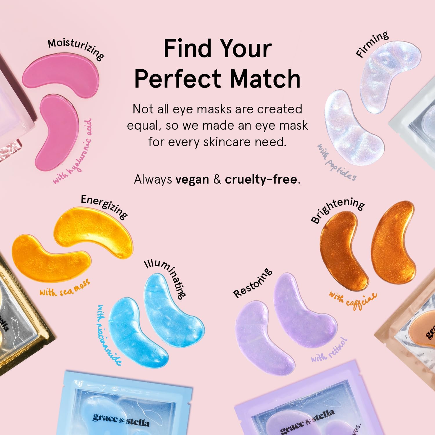 Old World Hub Grace & Stella gold gel eye patches for dark circles, puffy eyes, undereye bags, 24 pairs, vegan, suitable for travel.