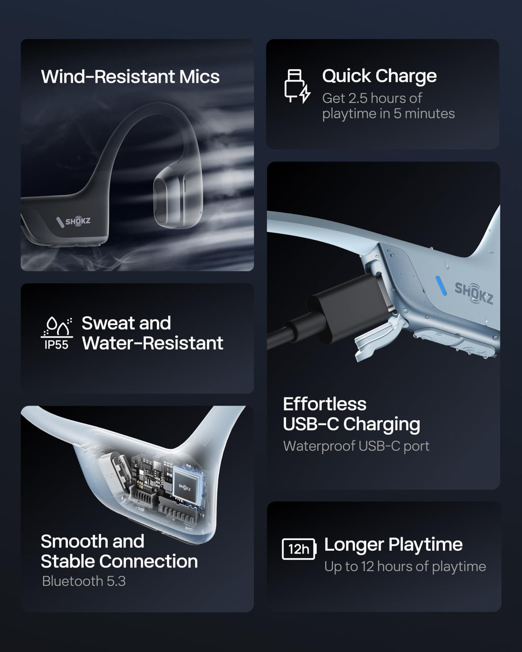 Old World Hub SHOKZ New OpenRun Pro 2 bone conduction headphones with open-ear design, deep bass, and reflective strip for running.