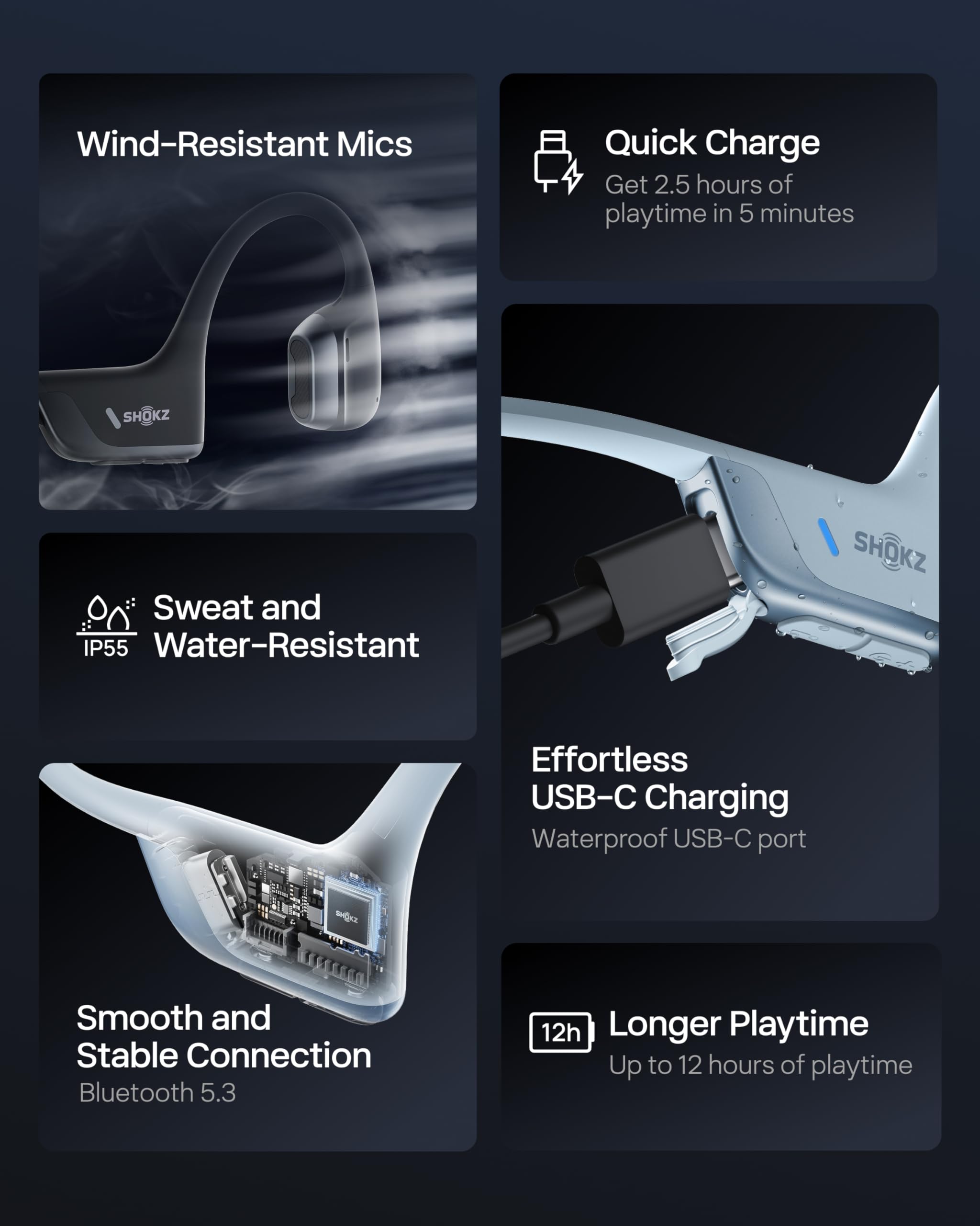 Old World Hub SHOKZ New OpenRun Pro 2 bone conduction headphones with open-ear design, deep bass, and reflective strip for running.