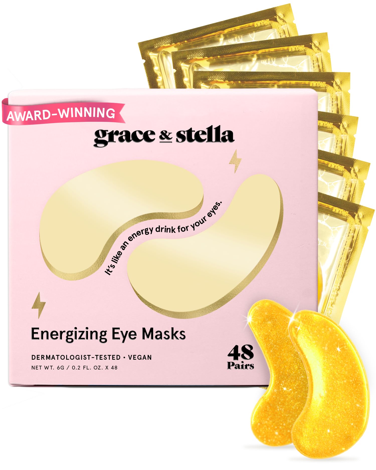 Old World Hub Grace & Stella gold gel eye patches for dark circles, puffiness, undereye bags, 24 pairs, vegan, travel essentials