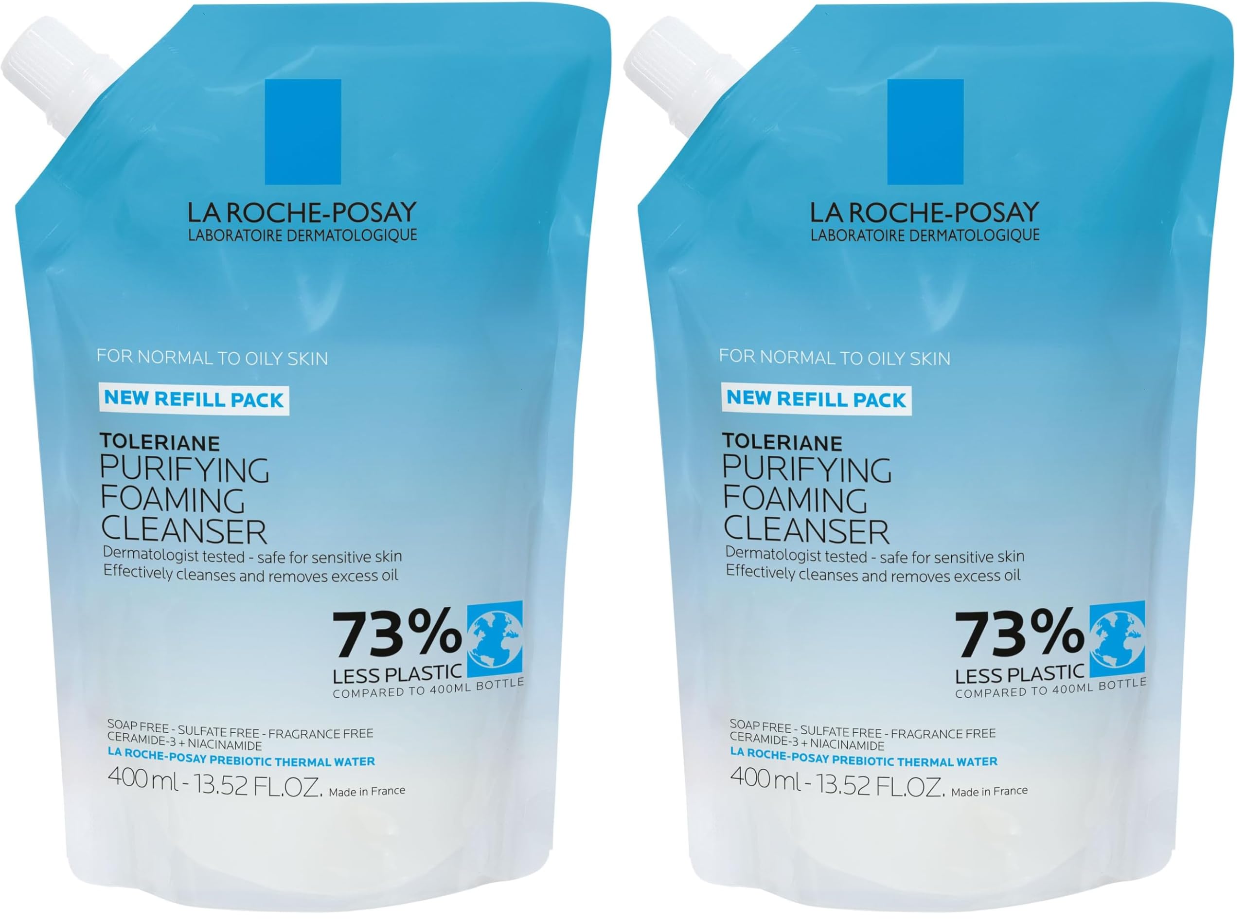 La Roche-Posay Toleriane Purifying Foaming Facial Cleanser in a bottle, oil-free face wash with niacinamide and ceramides for sensitive skin.
