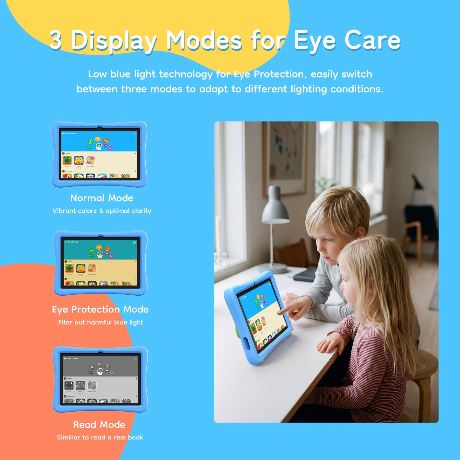 SVITOO Kids Tablet 10 Inch, Android Tablets Toddler Tablet with Parental Controls, 20GB Ram 32GB ROM 1TB Expandable, Dual Camera, 6000mah WiFi 6, Shockproof Eva Case Blue