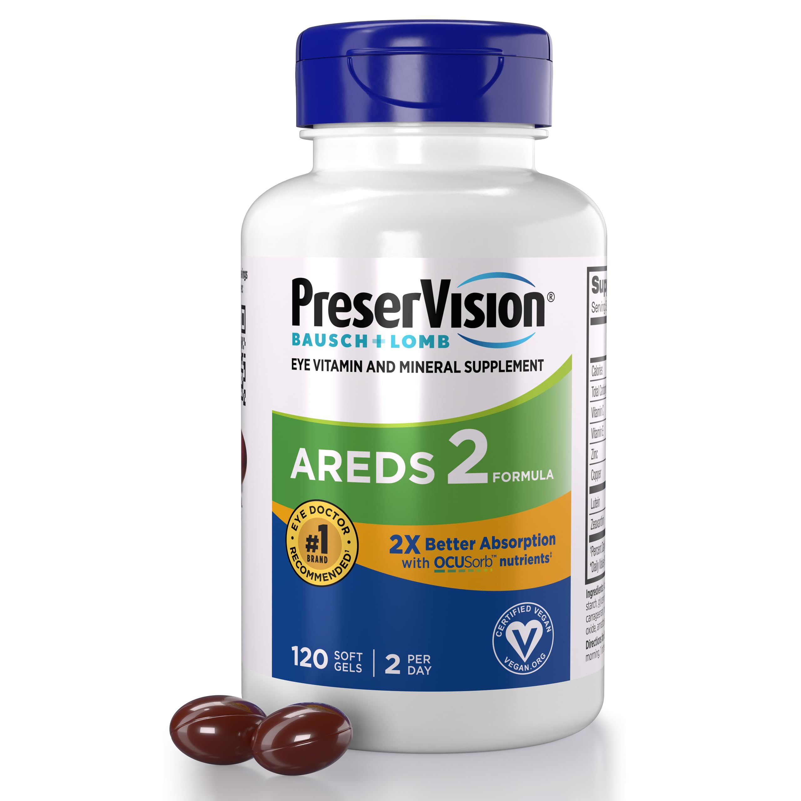 PreserVision AREDS 2 eye vitamins by Old World Hub, softgels with lutein, zeaxanthin, vitamins C, E, zinc, and copper for eye health.