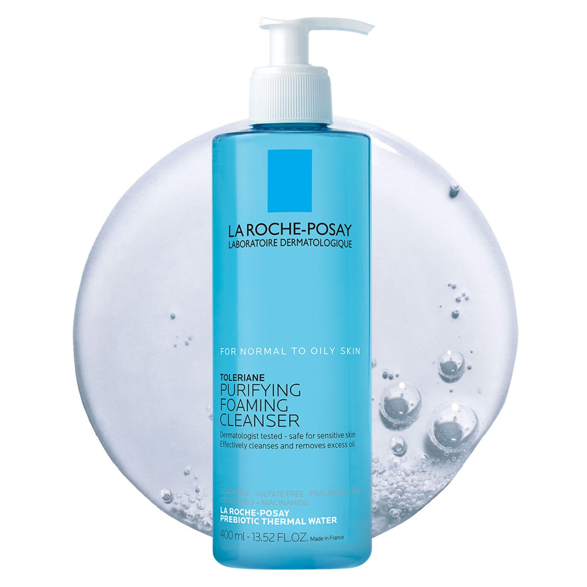 La Roche-Posay Toleriane Purifying Foaming Facial Cleanser with Niacinamide and Ceramides, soap-free oil-free face wash for sensitive skin