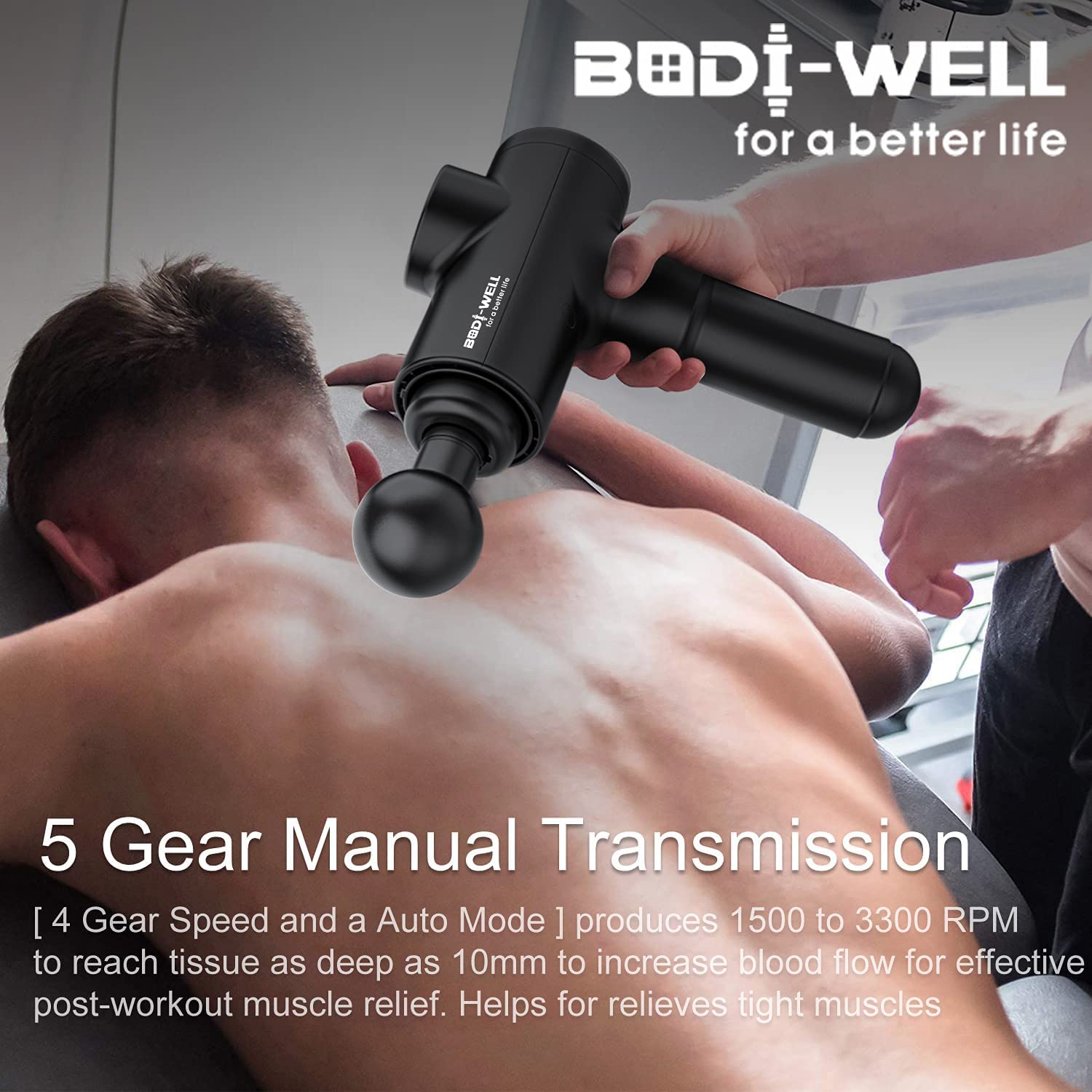 Old World Hub deep tissue massage gun with high torque motor for back, shoulder, neck, and body muscle recovery.
