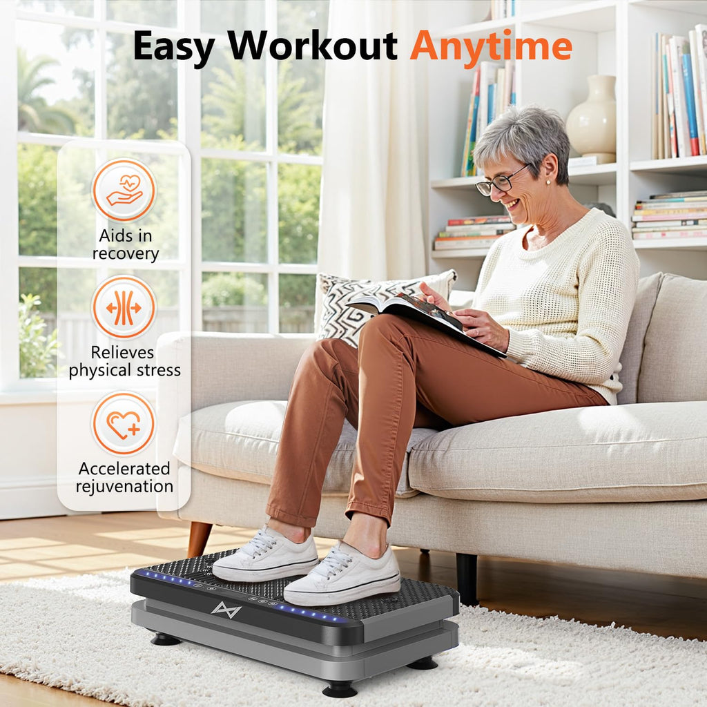 Old World Hub AXV Vibration Plate Fitness Machine with shaking platform for full-body workouts, weight loss, and fat burning.