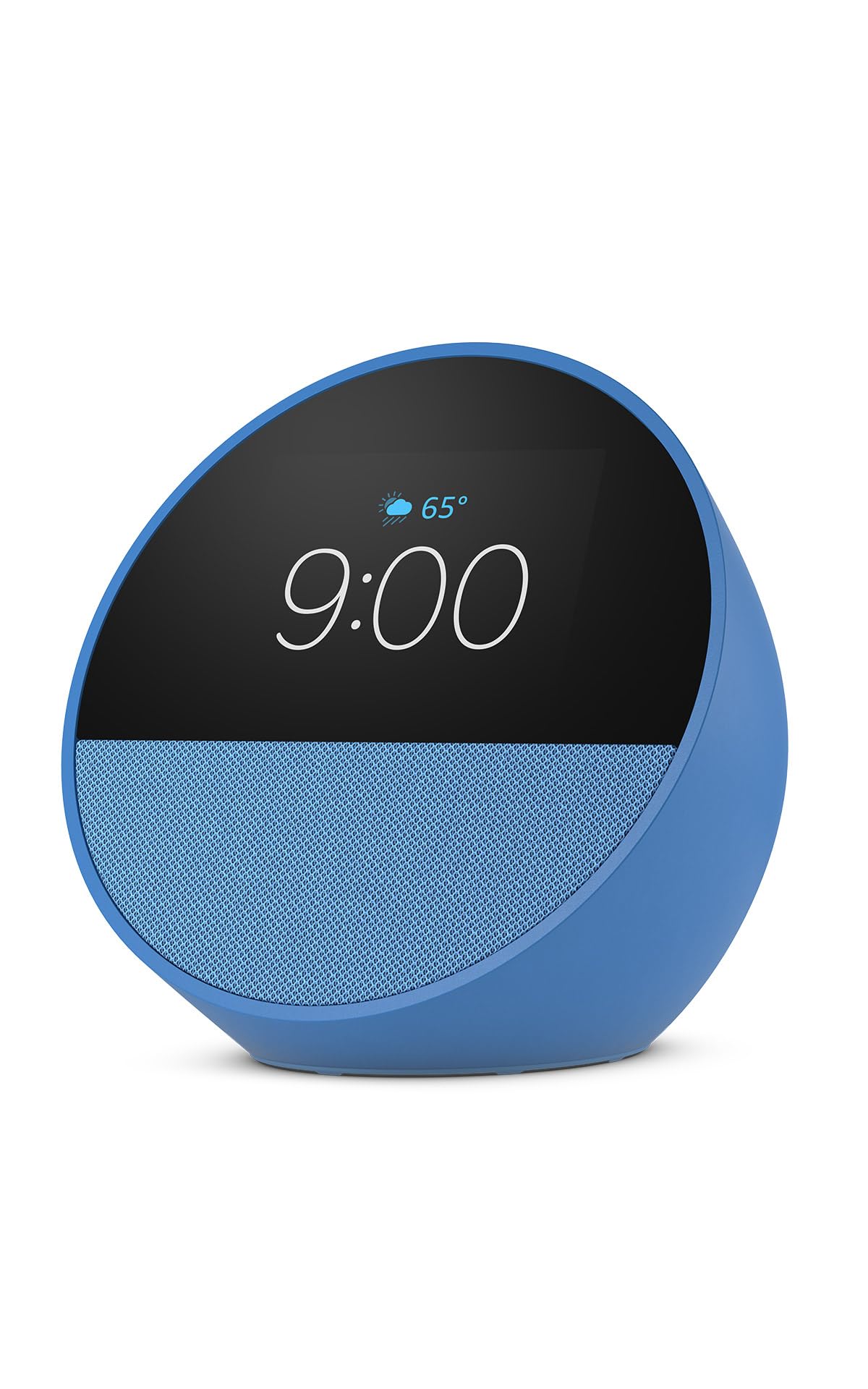 Amazon Echo Spot smart alarm clock by Old World Hub in black, featuring a screen for nightstands, offices, and kitchens.