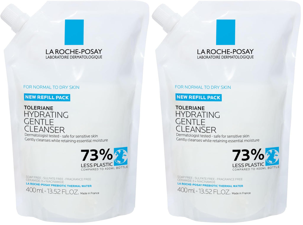 La Roche-Posay Toleriane Hydrating Gentle Face Cleanser with Niacinamide and Ceramides for dry, sensitive skin, fragrance-free.
