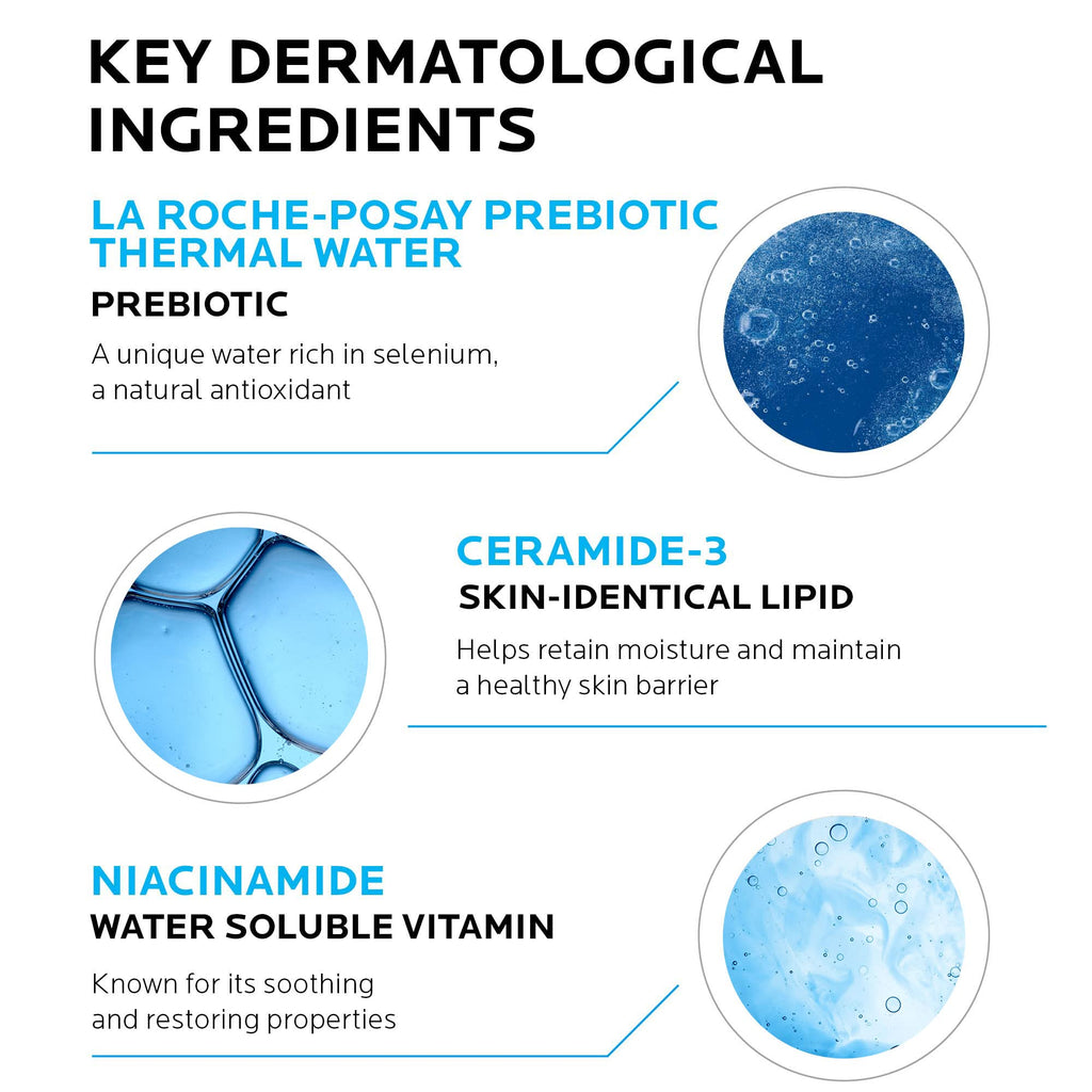 Gentle face cleanser with Niacinamide and Ceramides, suitable for dry, sensitive skin, in a clear bottle from La Roche-Posay Toleriane line