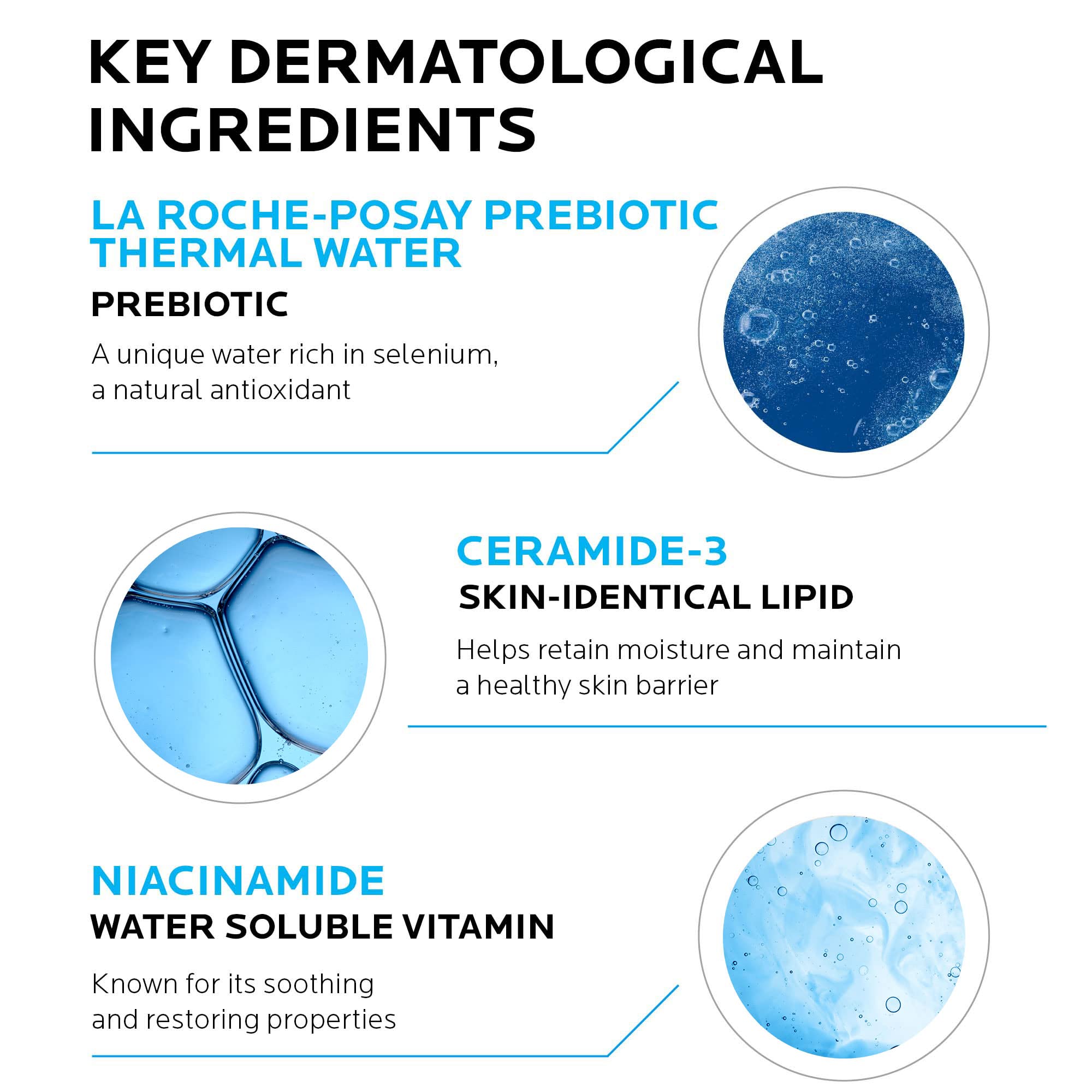 Gentle face cleanser with Niacinamide and Ceramides, suitable for dry, sensitive skin, in a clear bottle from La Roche-Posay Toleriane line
