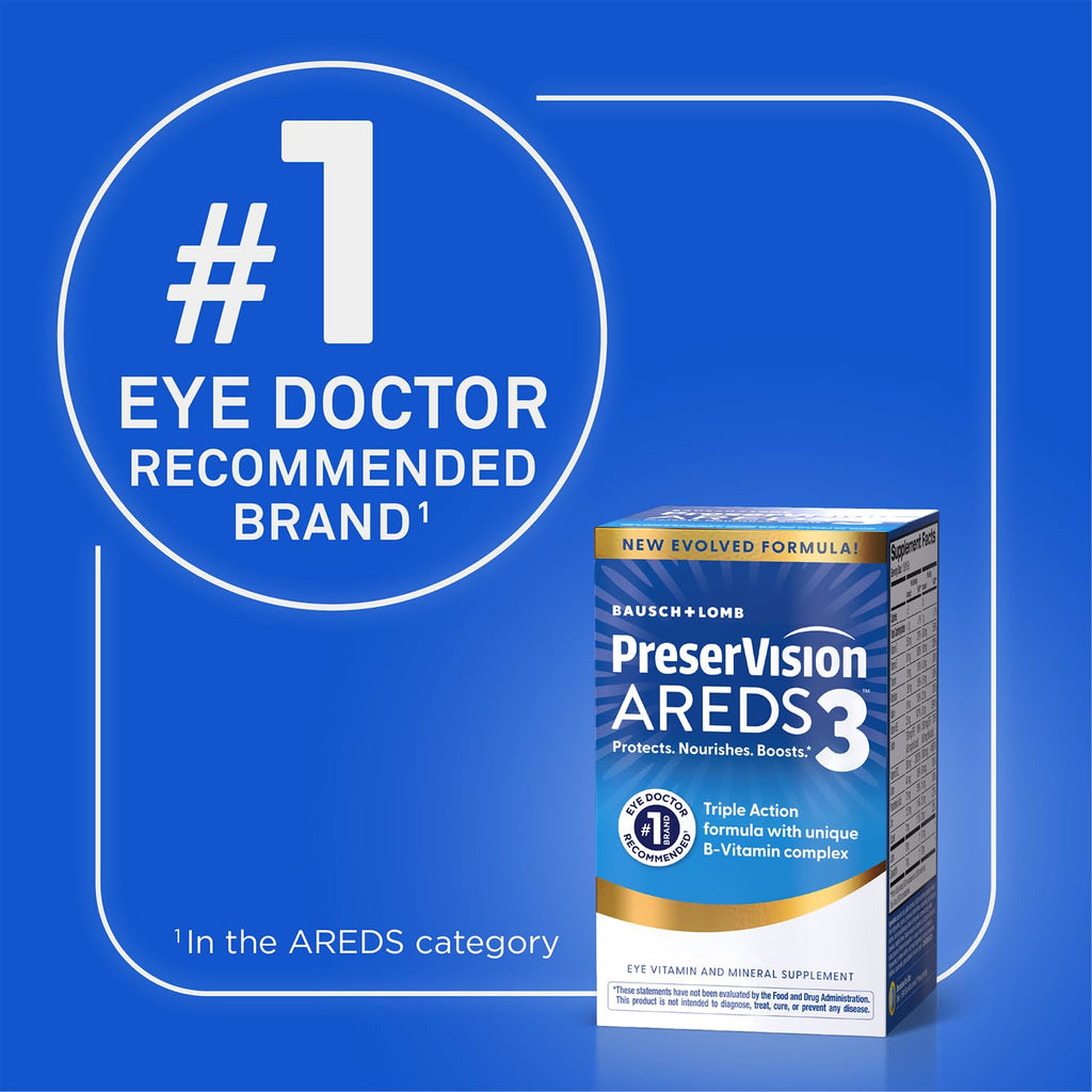 PreserVision AREDS 2 eye vitamins by Old World Hub, softgels with lutein, zeaxanthin, vitamins C, E, zinc, copper for eye health.