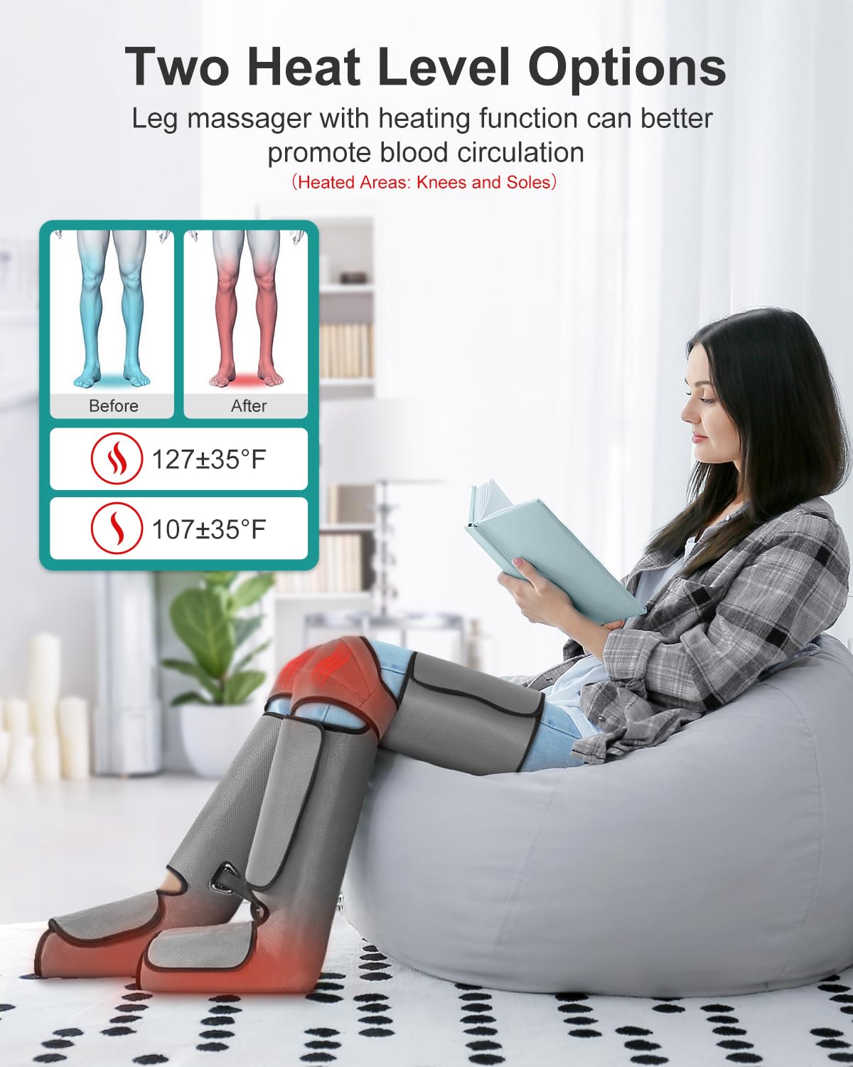 Old World Hub Nekteck Leg Compression Massager for calves and feet with adjustable wraps, 2 modes, 3 intensities, and handheld control.