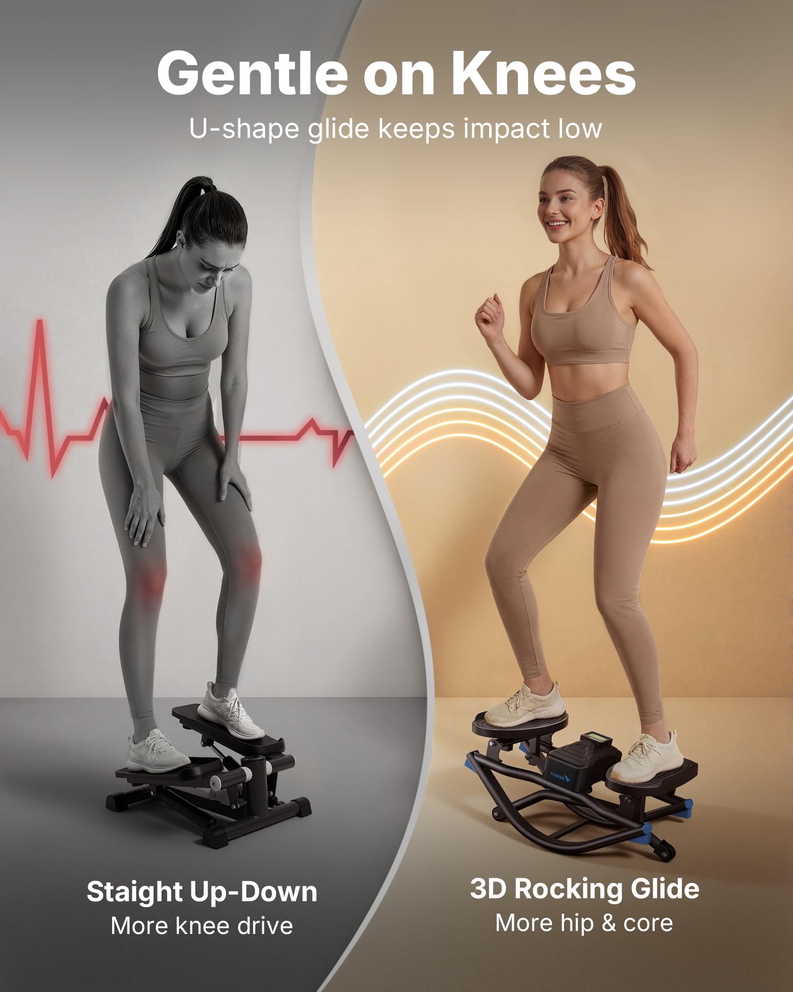 Old World Hub Merach rocking steppers for home exercise, 3D motion stair stepper with resistance bands and balance board for full-body workout