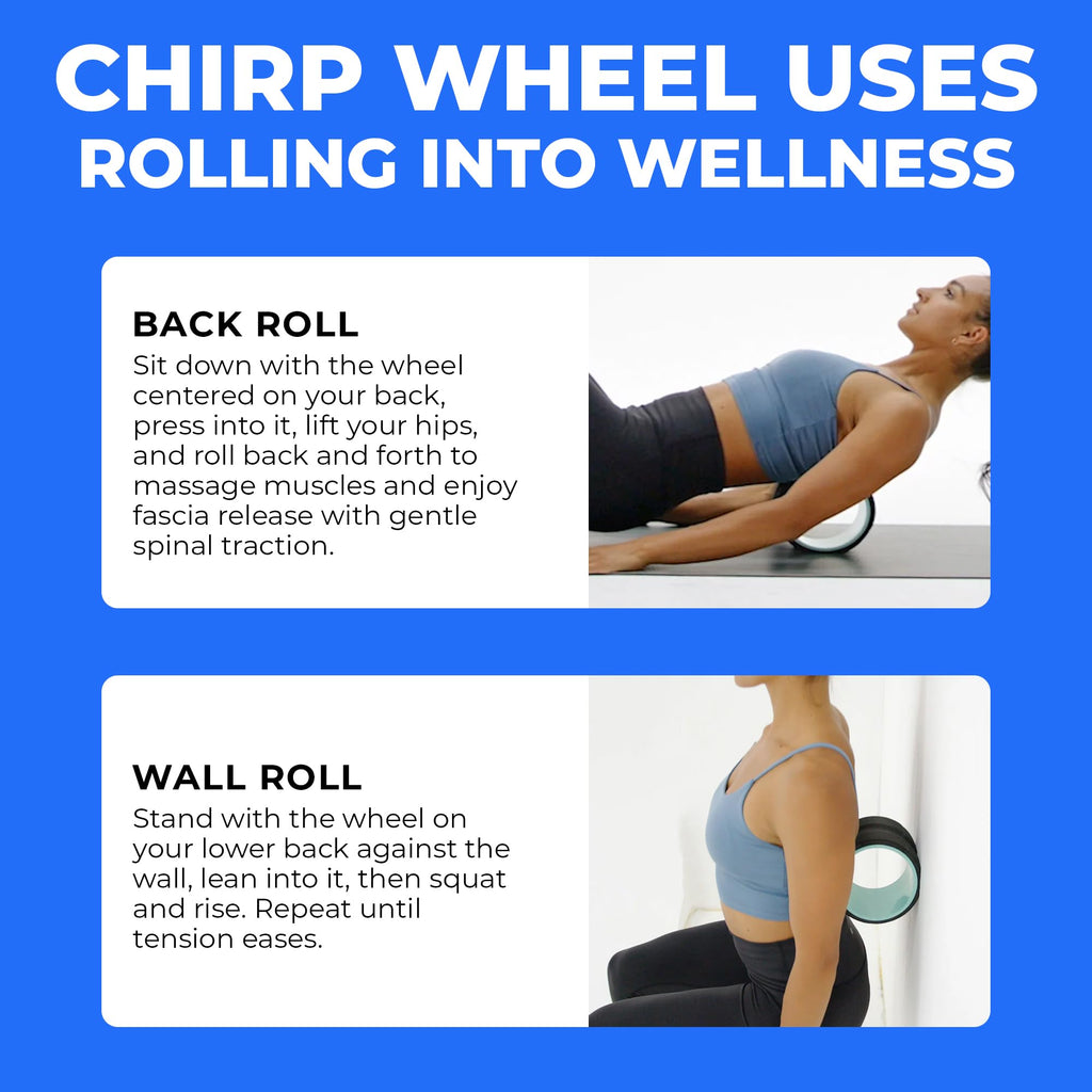 Mint-colored Chirp Wheel foam roller from Old World Hub for back, neck pain relief, muscle massage, and stretching exercises.