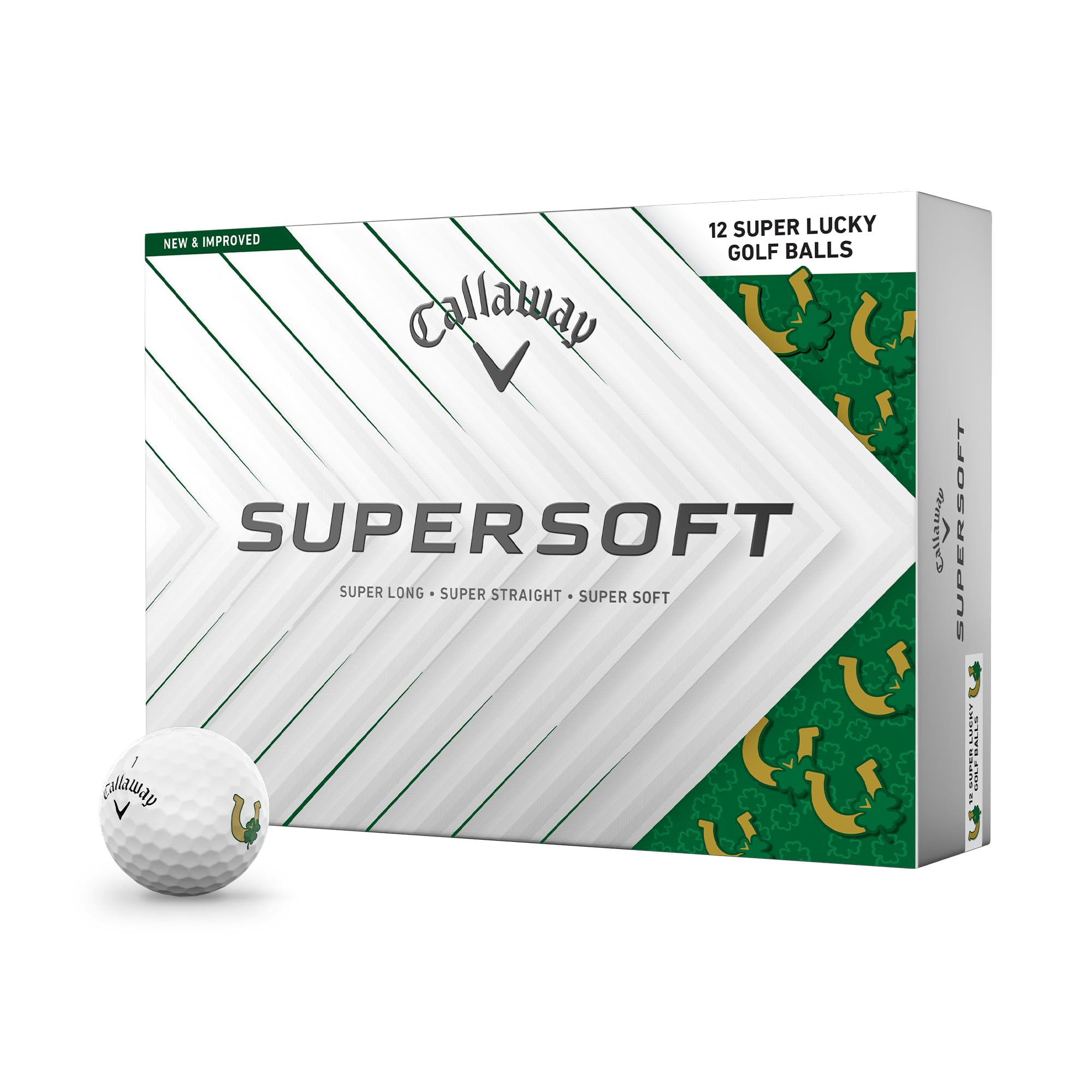 Callaway Supersoft Golf Balls for 2025, featuring a white golf ball with colorful branding and logo, designed for soft feel and distance.