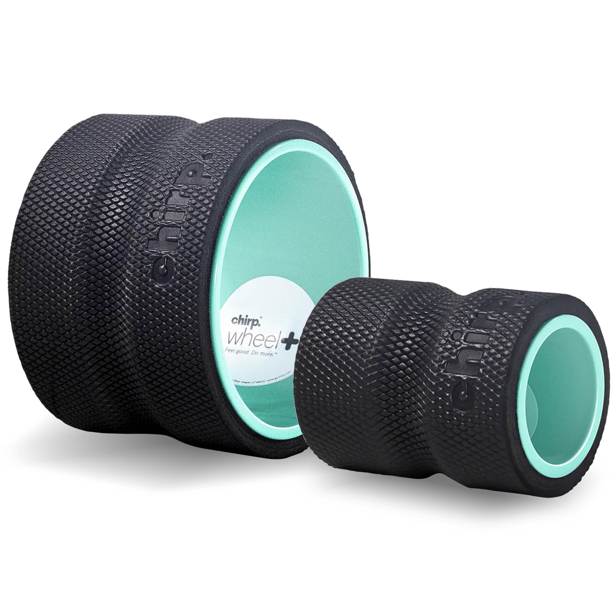 Mint Chirp Wheel foam roller by Old World Hub for back and neck pain relief, muscle massage, and stretching exercises.