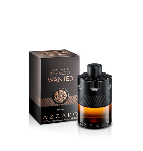 Azzaro The Most Wanted Parfum bottle for men, with sleek design and spicy, seductive fragrance for date night and lasting wear.