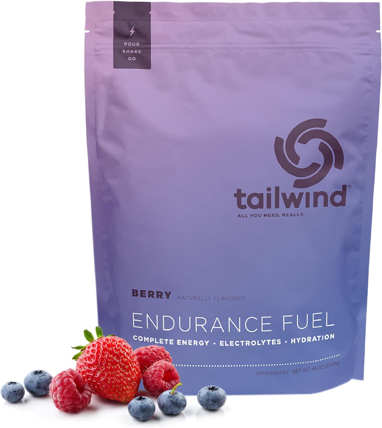 Old World Hub Tailwind Nutrition Endurance Fuel sports drink mix powder with berry flavor, gluten-free, vegan, 30 servings.