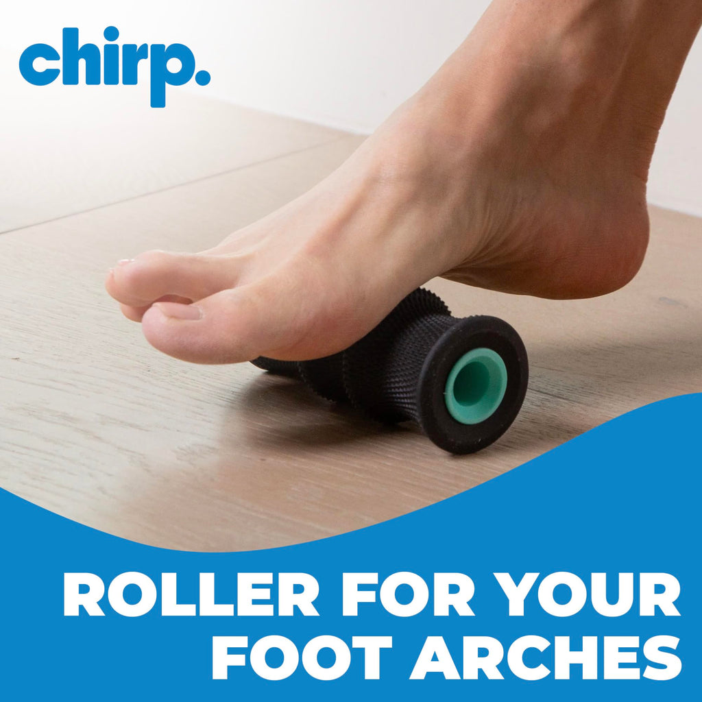 Mint green Chirp Wheel foam roller by Old World Hub for back and neck pain relief, muscle massage, and trigger point therapy.