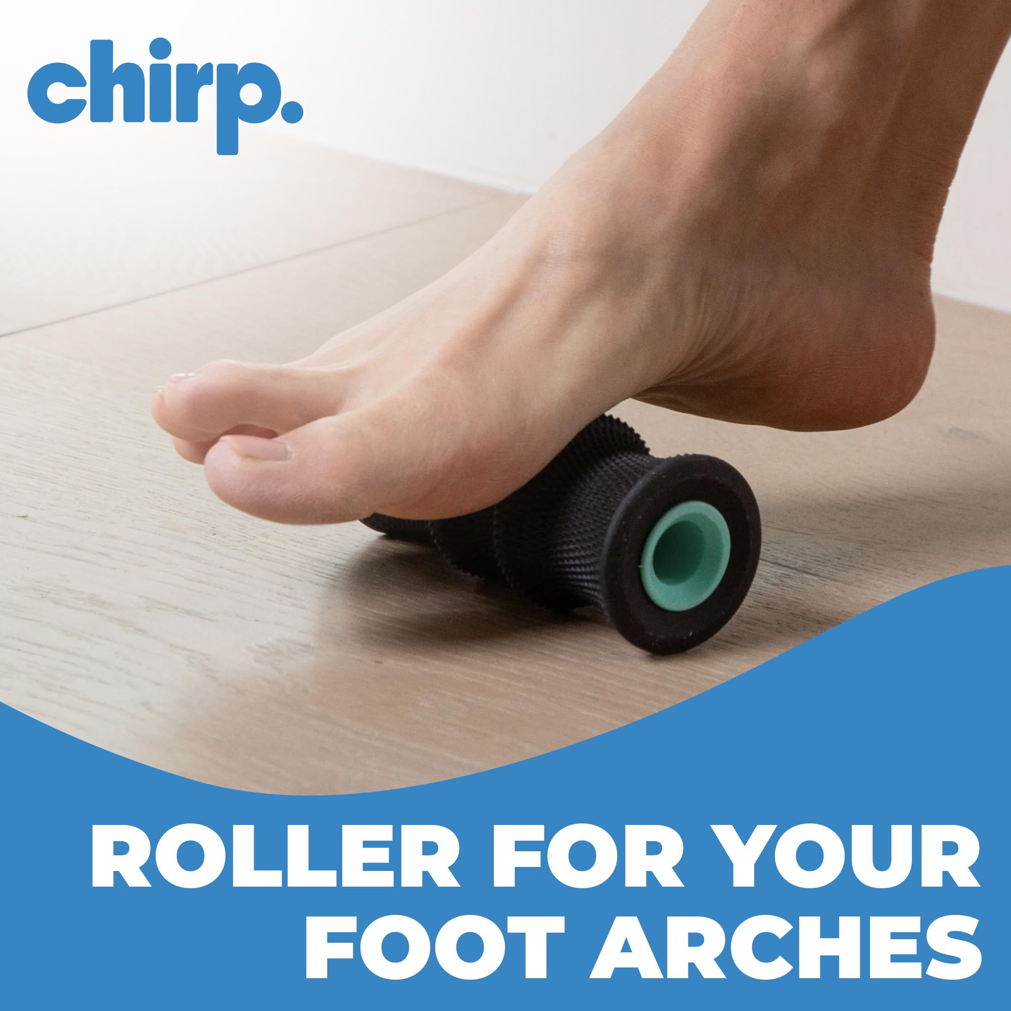 Mint green Chirp Wheel foam roller by Old World Hub for back and neck pain relief, muscle massage, and trigger point therapy.