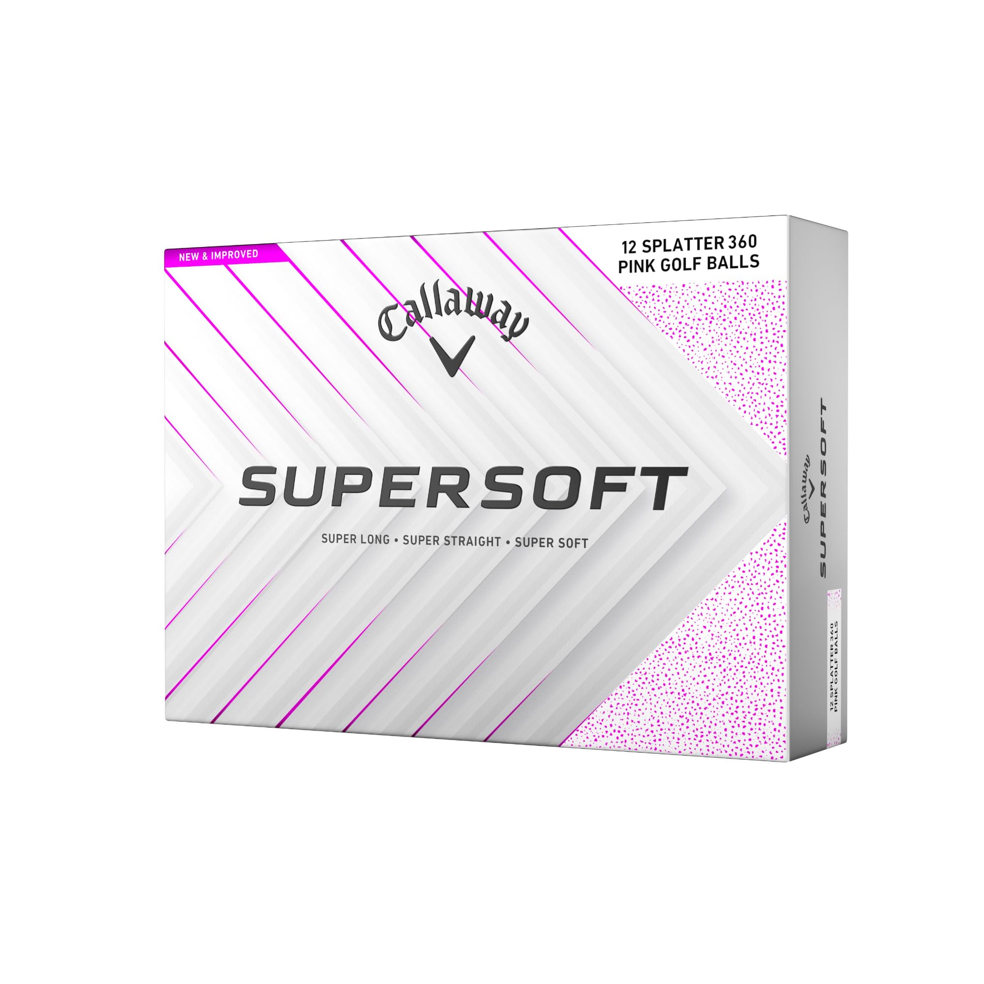 Old World Hub Callaway Golf Supersoft Golf Balls (2025) with bright yellow packaging and close-up of individual soft golf balls.