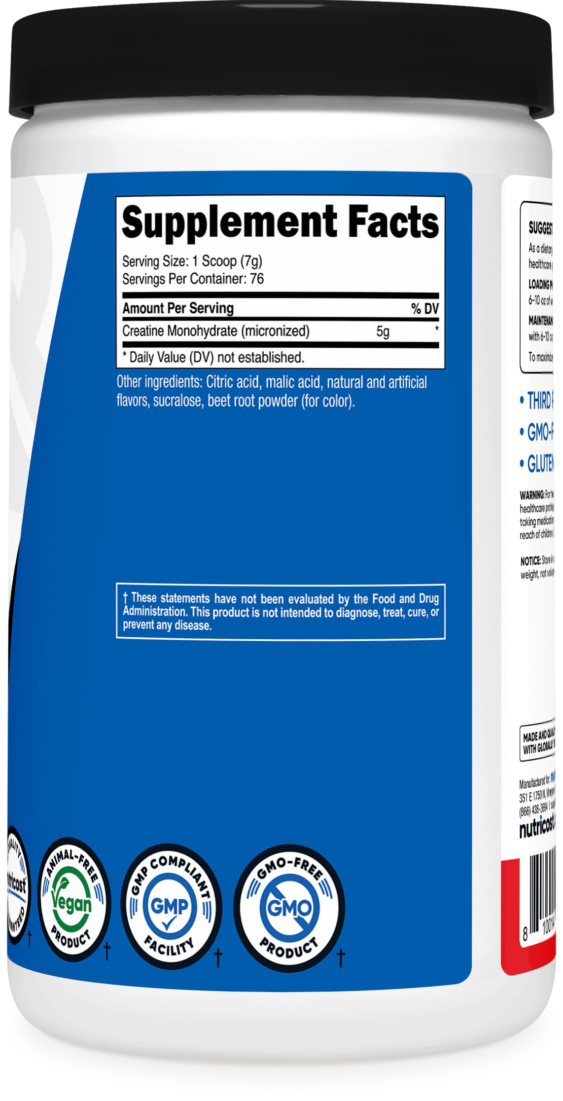 Old World Hub Nutricost Creatine Monohydrate Micronized Powder in 17.9 oz container, showing the supplement scoop and label details.