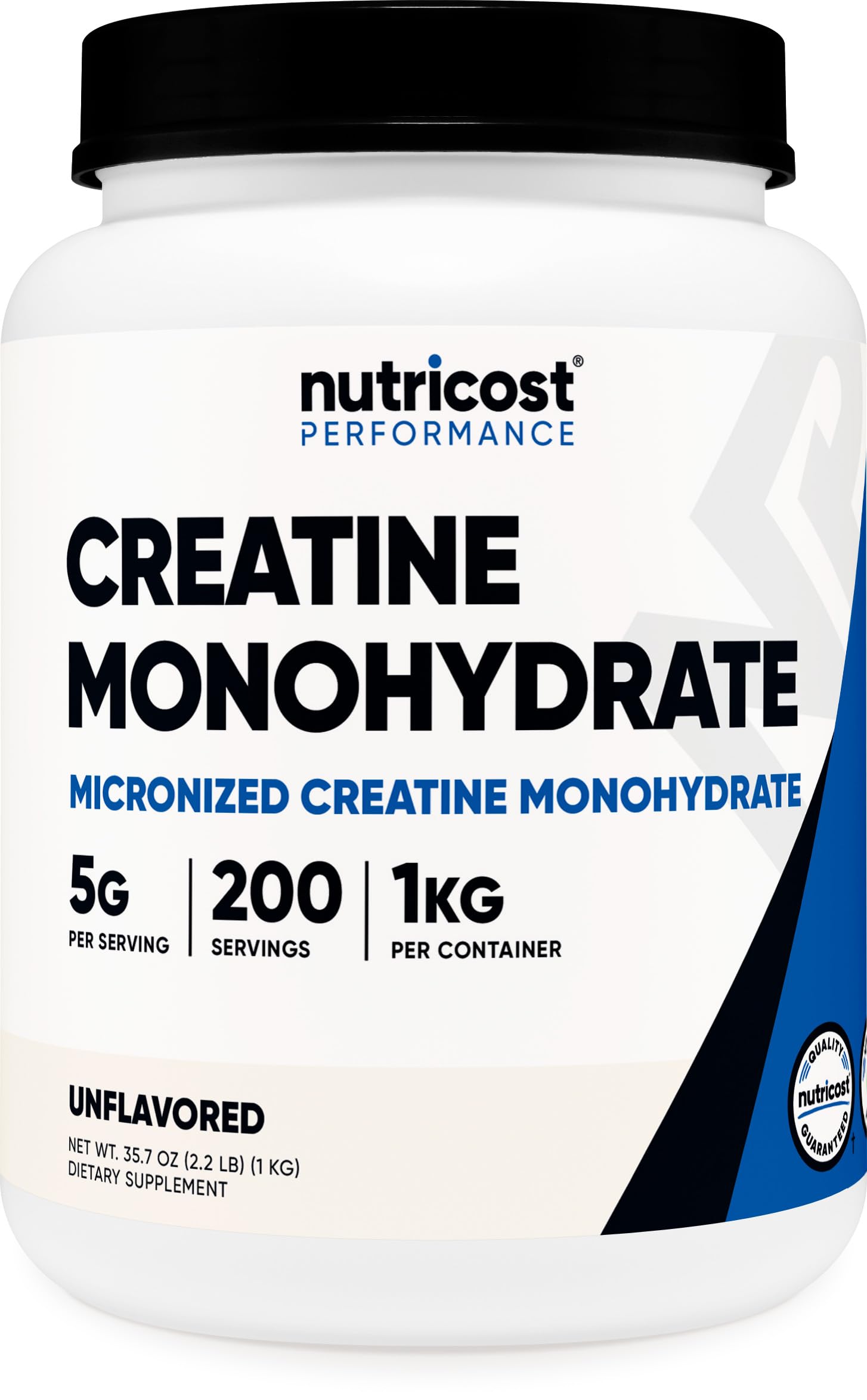 Nutricost Creatine Monohydrate Micronized Powder 500g, showing the white powder in a clear container with scoop for 100 servings.