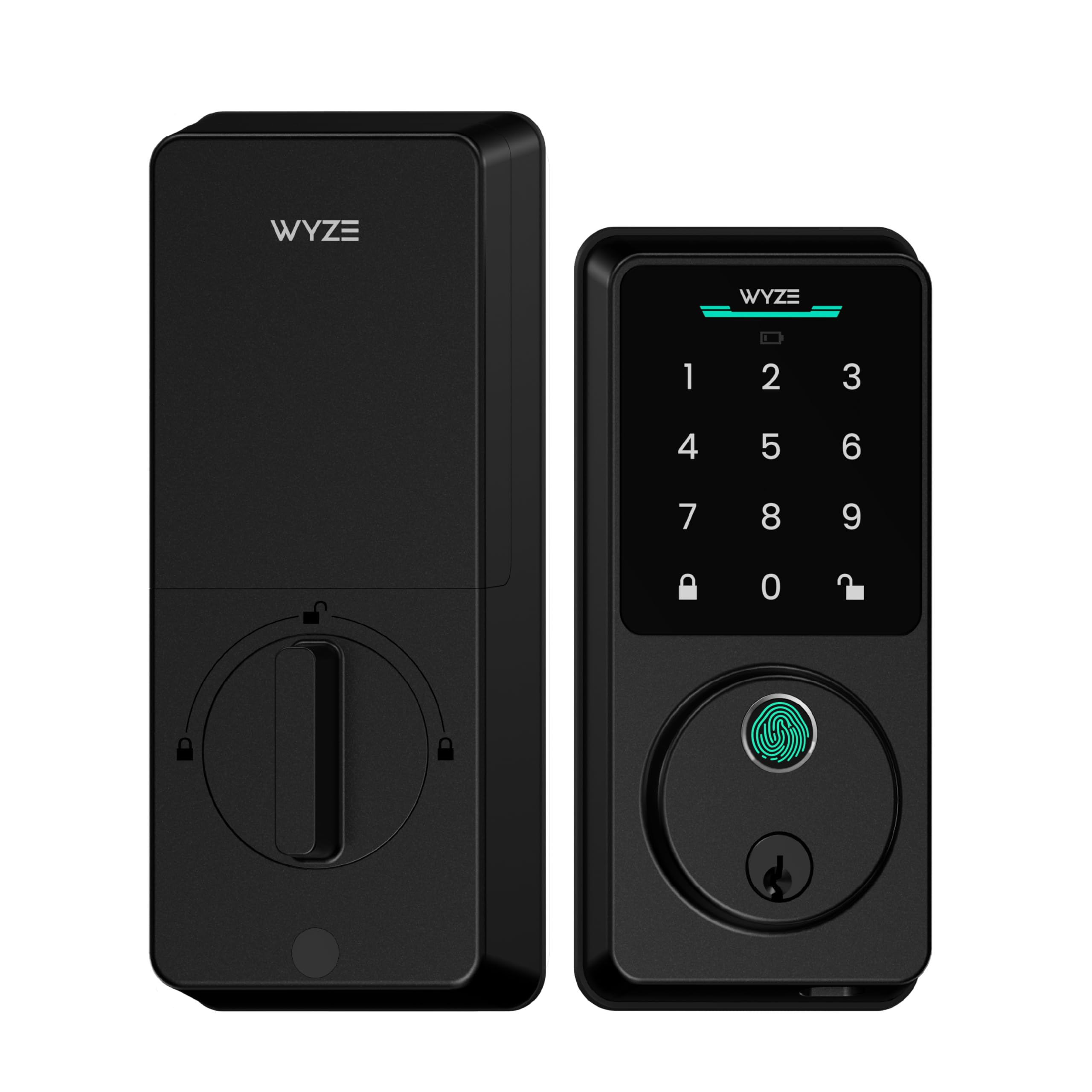 Wyze Palm Lock smart door lock with palm vein recognition, keypad, auto lock, Wi-Fi, and mechanical key for secure front door access.