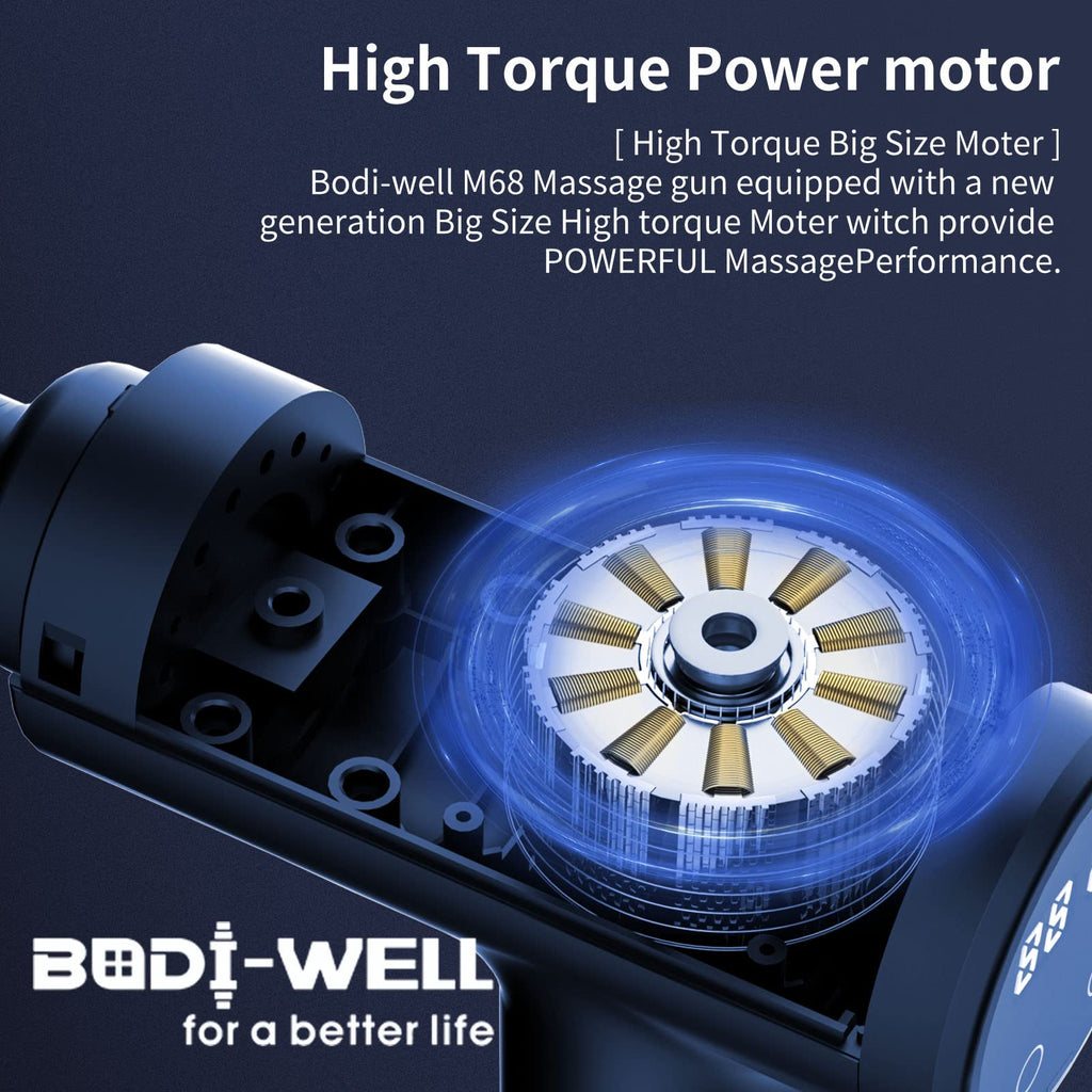 Old World Hub deep tissue massage gun with high torque motor for back, shoulder, neck, and full-body muscle recovery.