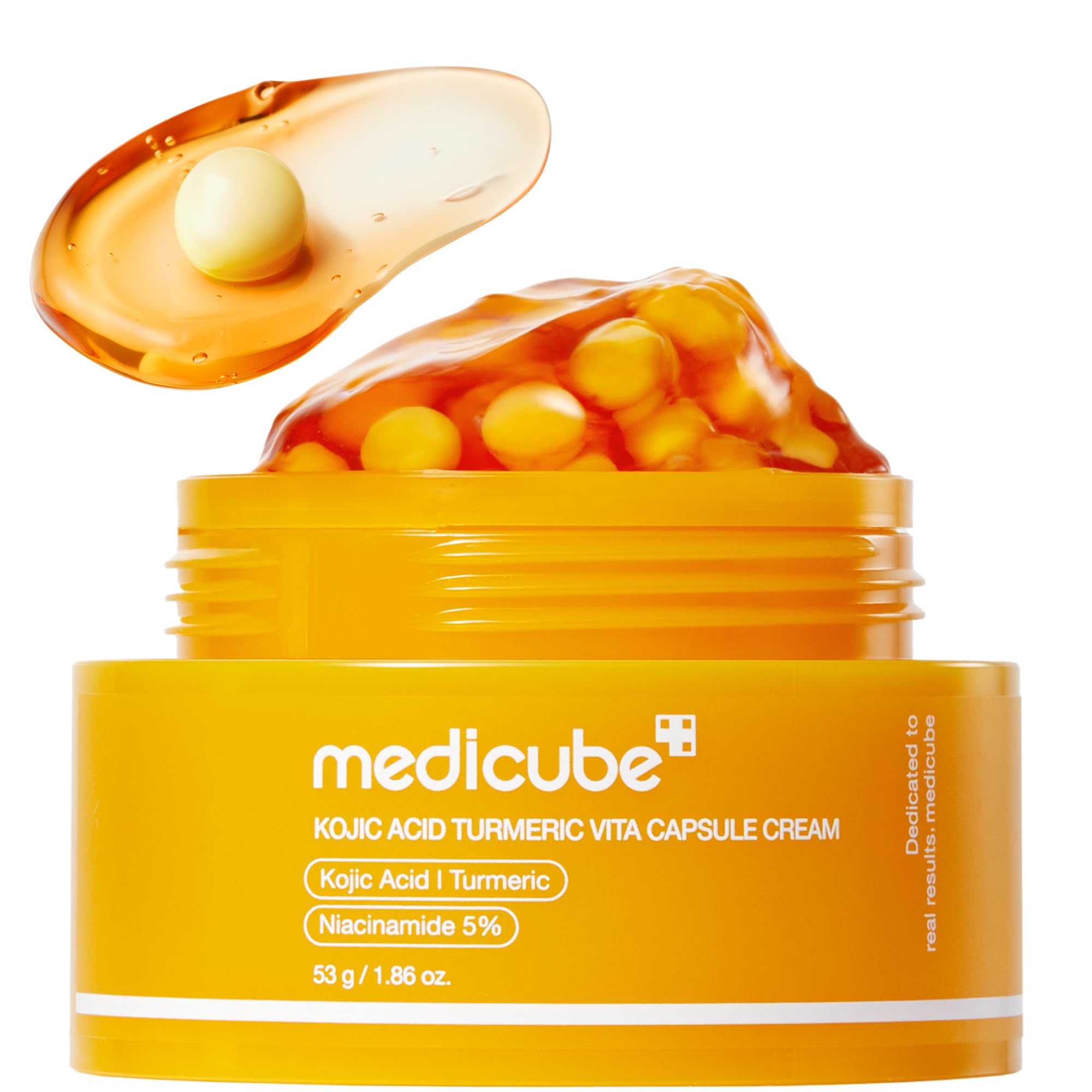Medicube Capsule Cream with Deep Vitamin C and liposome capsules, hydrating gel texture for radiant, firm-looking skin.