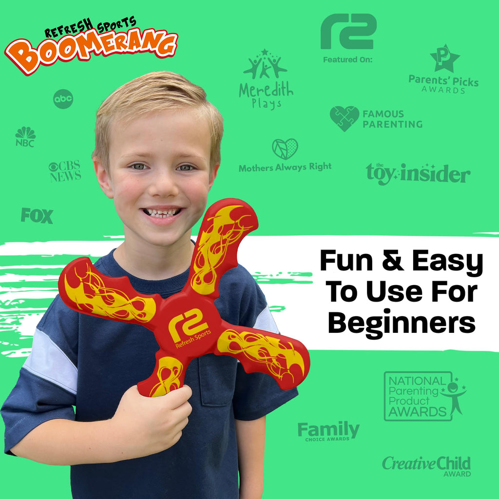 Old World Hub fun boomerang for kids, soft and easy to use outdoor toy perfect for Easter basket gifts for boys and girls aged 6-12.