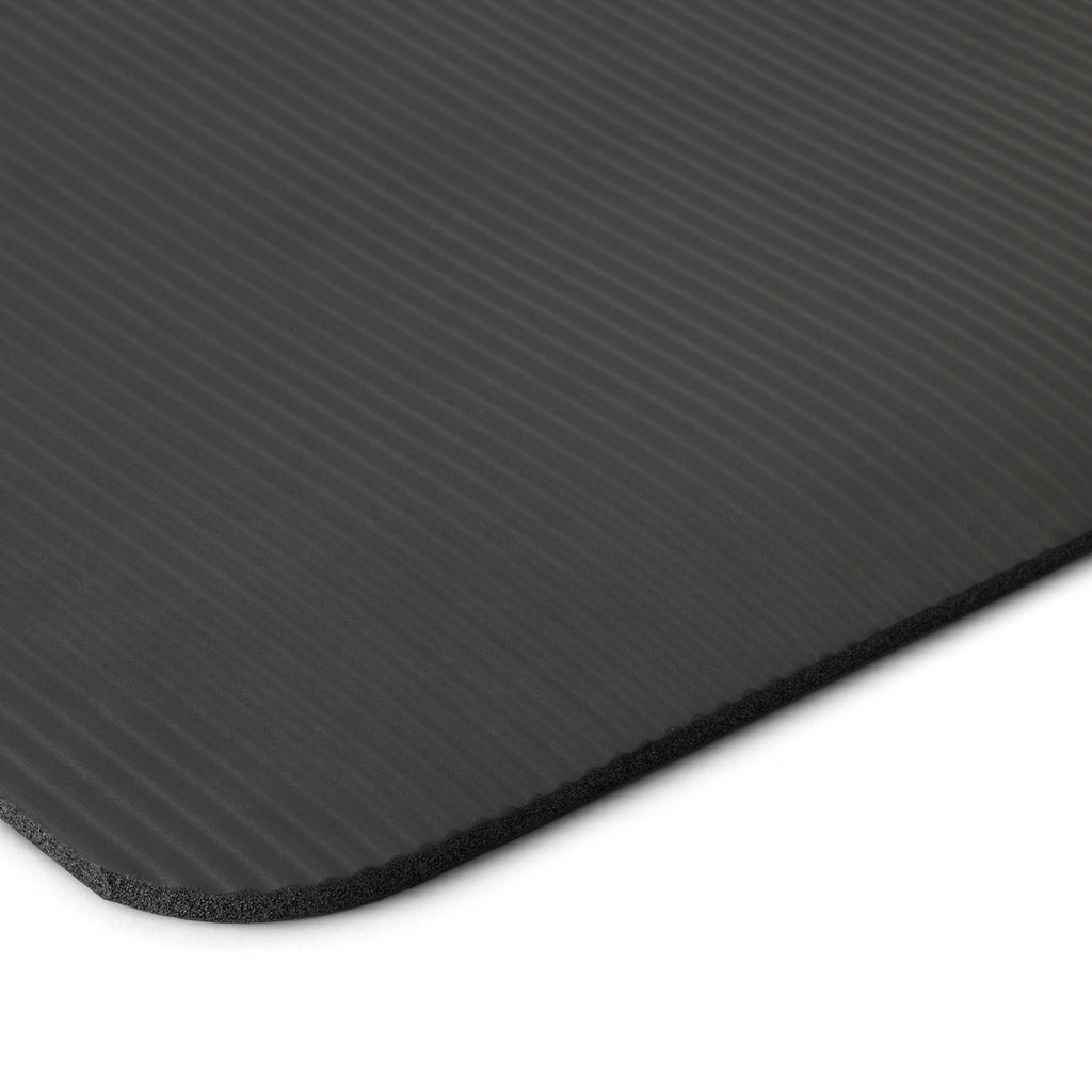 Old World Hub Amazon Basics extra thick exercise yoga mat with carrying strap, shown rolled out for yoga or workout sessions.