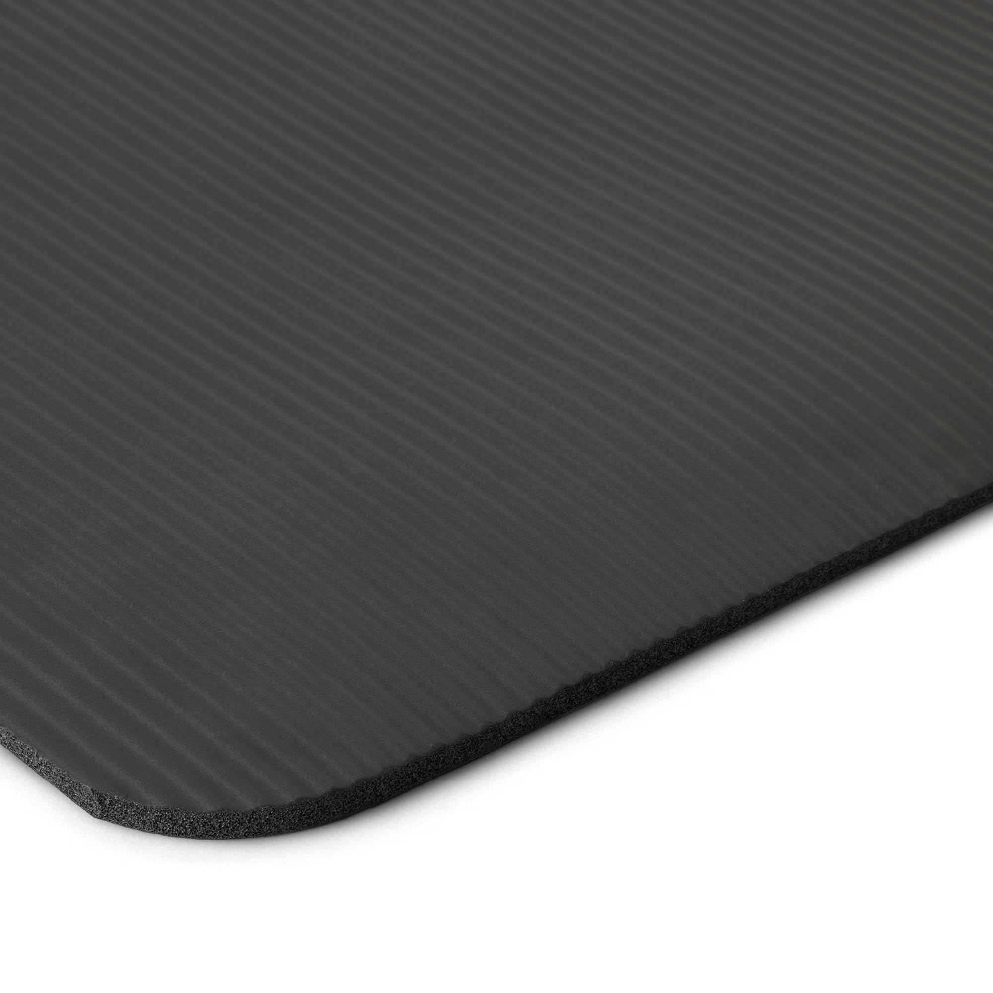 Old World Hub Amazon Basics extra thick exercise yoga mat with carrying strap, shown rolled out for yoga or workout sessions.