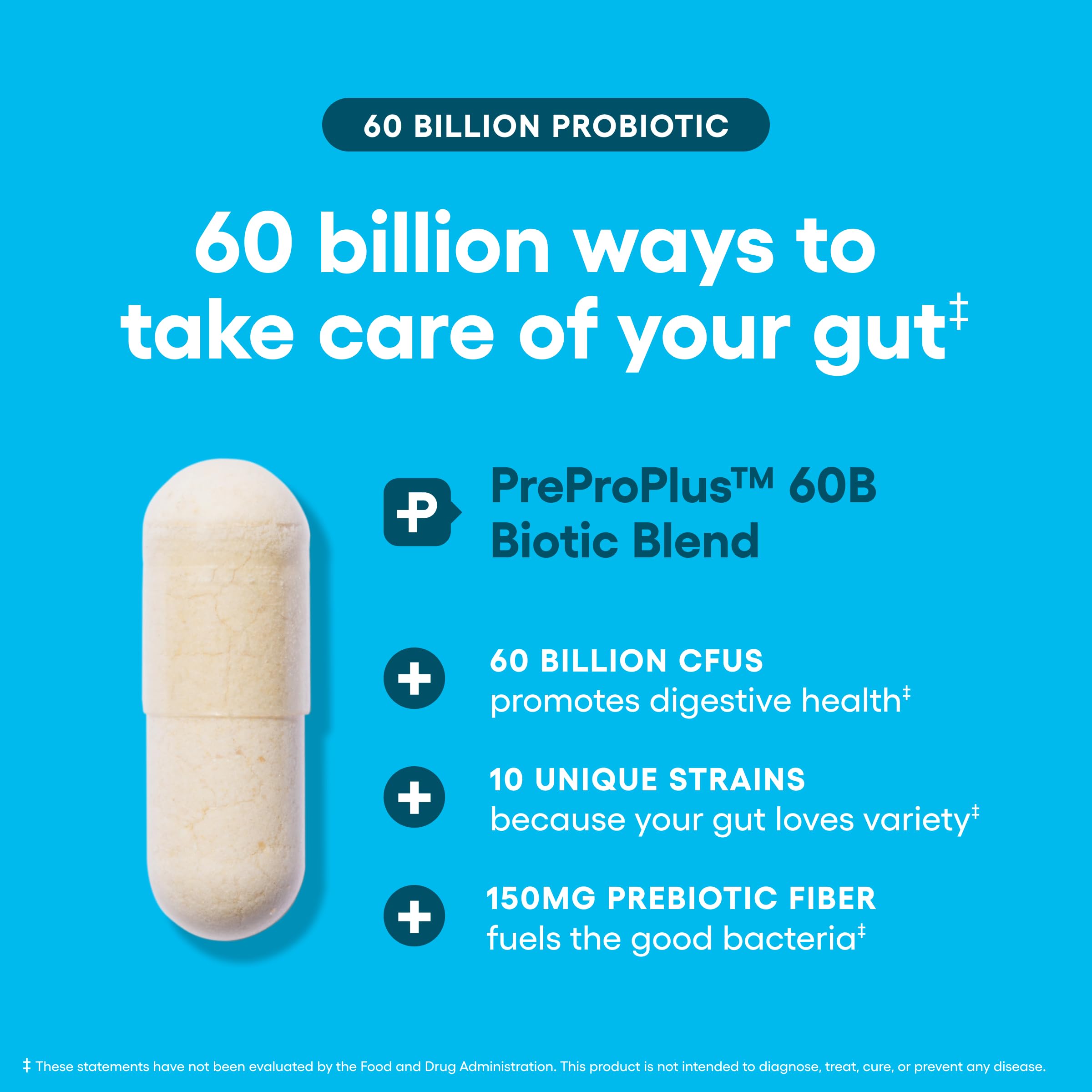 Physician's CHOICE Probiotics 60 Billion CFU with 10 strains and organic prebiotics for digestive and gut health, 30 capsules.