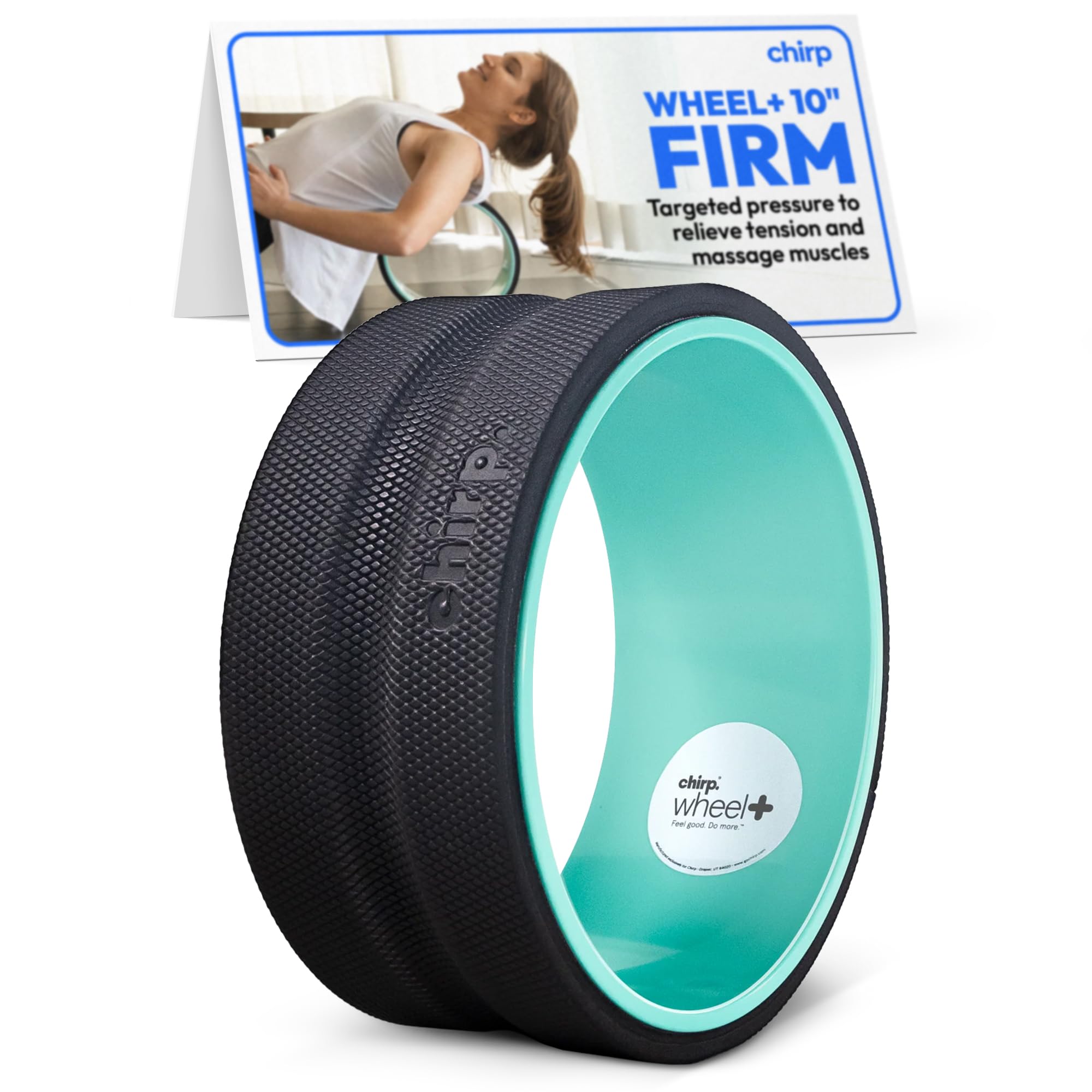 Mint green Chirp Wheel foam roller by Old World Hub for back, neck pain relief, muscle massage, and trigger point therapy.