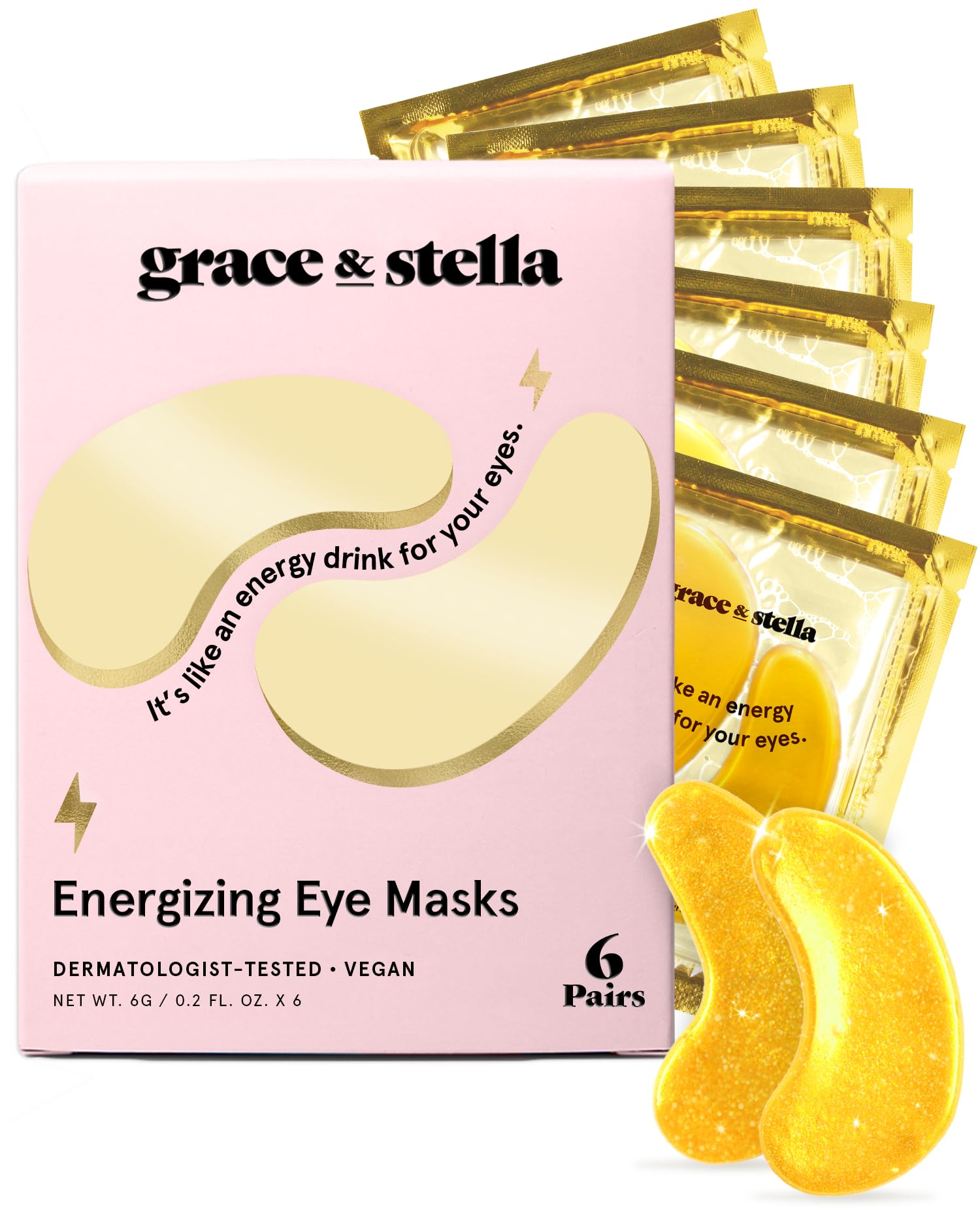 Old World Hub Grace & Stella gold gel eye patches for dark circles, puffiness, undereye bags, 24 pairs, vegan, travel essentials