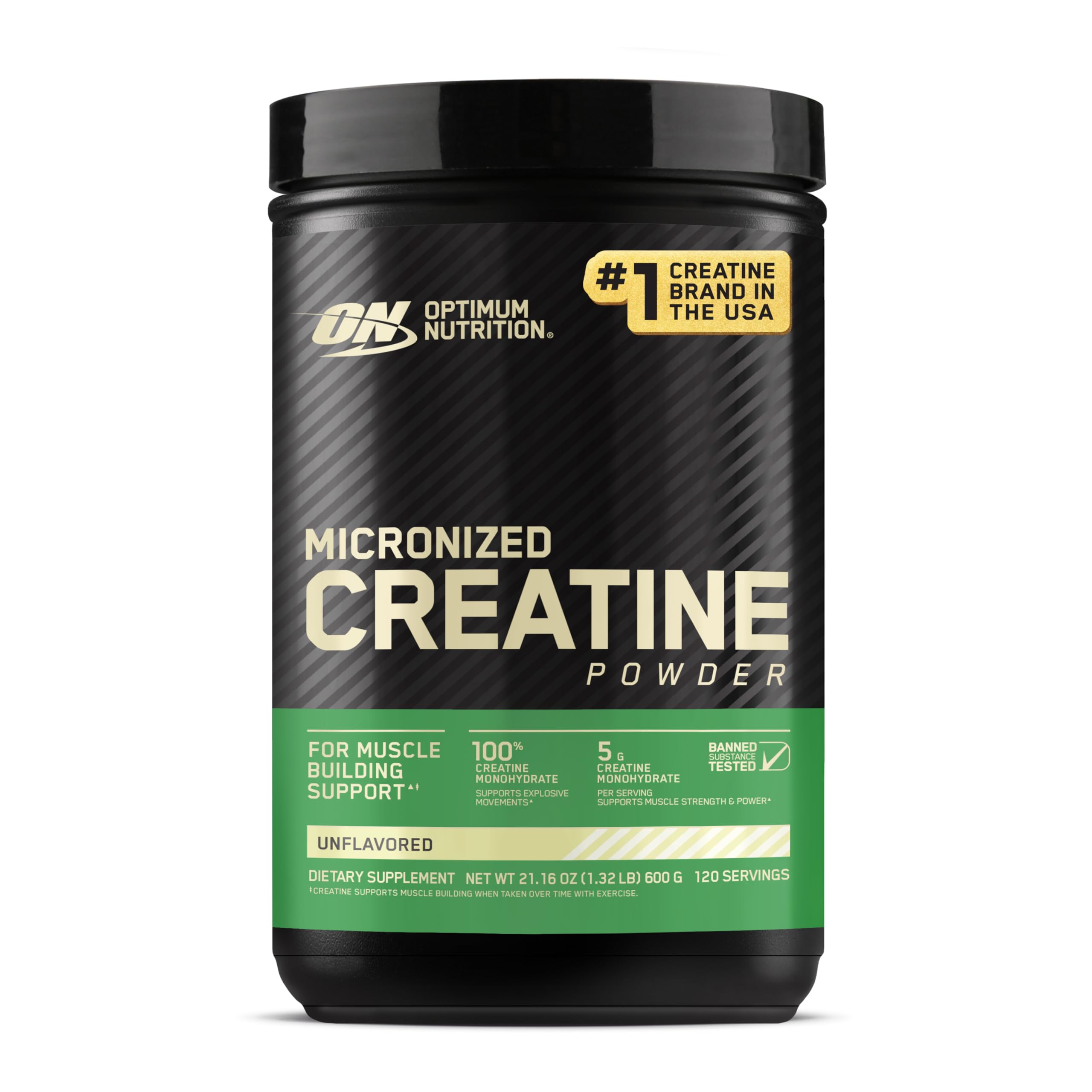 Old World Hub Optimum Nutrition micronized creatine monohydrate powder in unflavored form, 300 grams, 60 servings, packaging may vary.