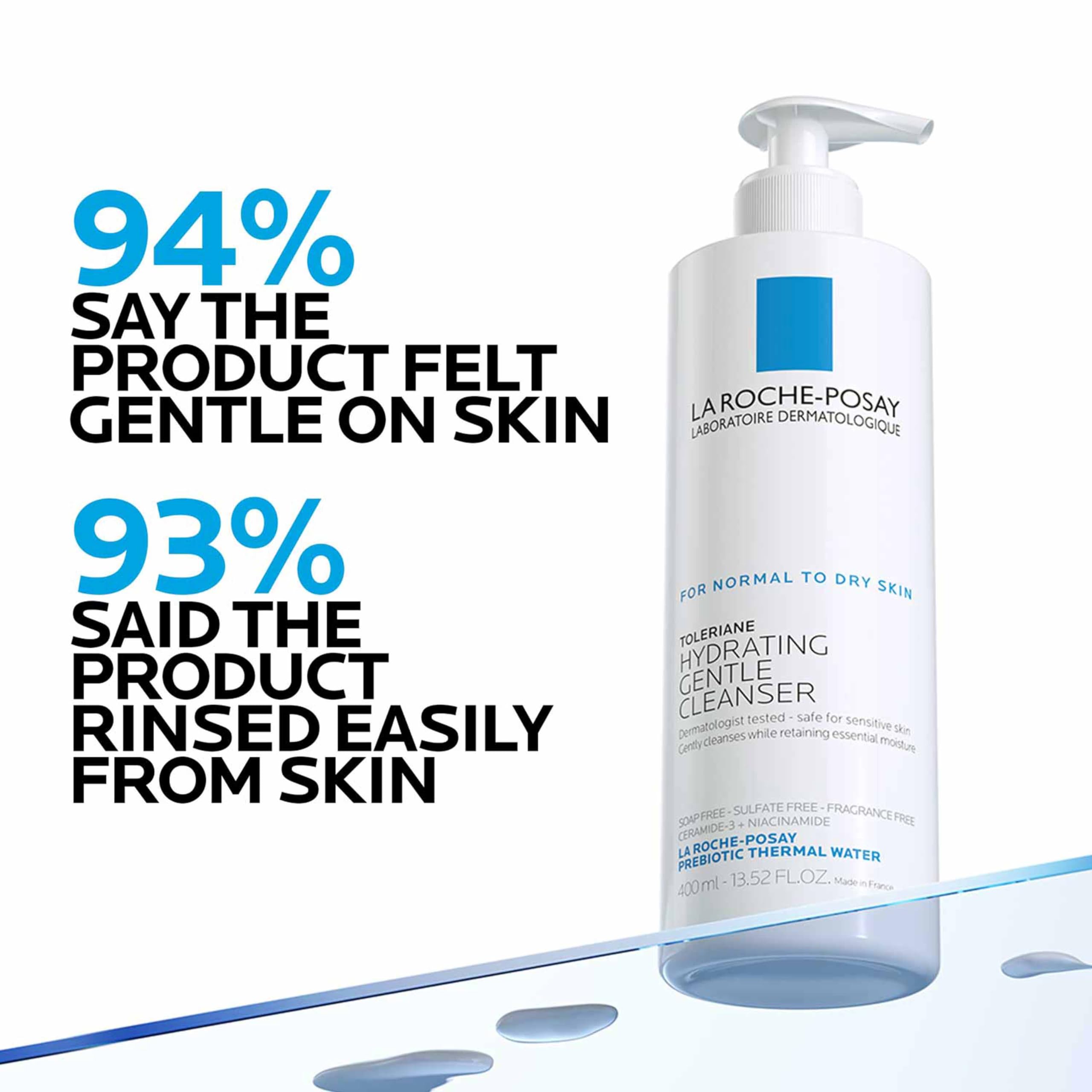 La Roche-Posay Toleriane Hydrating Gentle Face Cleanser with Niacinamide and Ceramides for dry, sensitive skin, fragrance-free, daily face wash.
