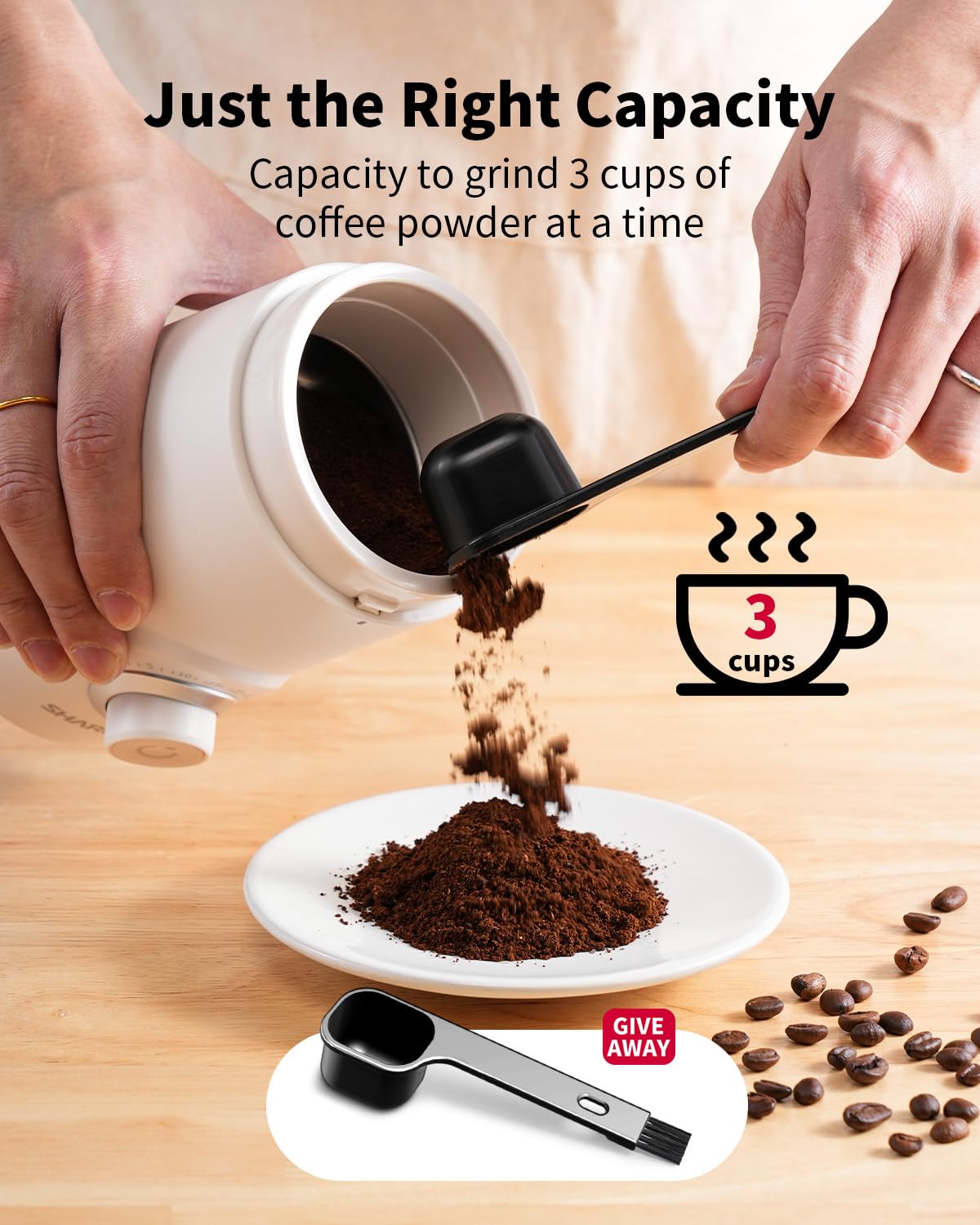 Old World Hub SHARDOR electric coffee grinder with silent blades, timed control, adjustable grind for coffee beans, spices, and herbs in black.