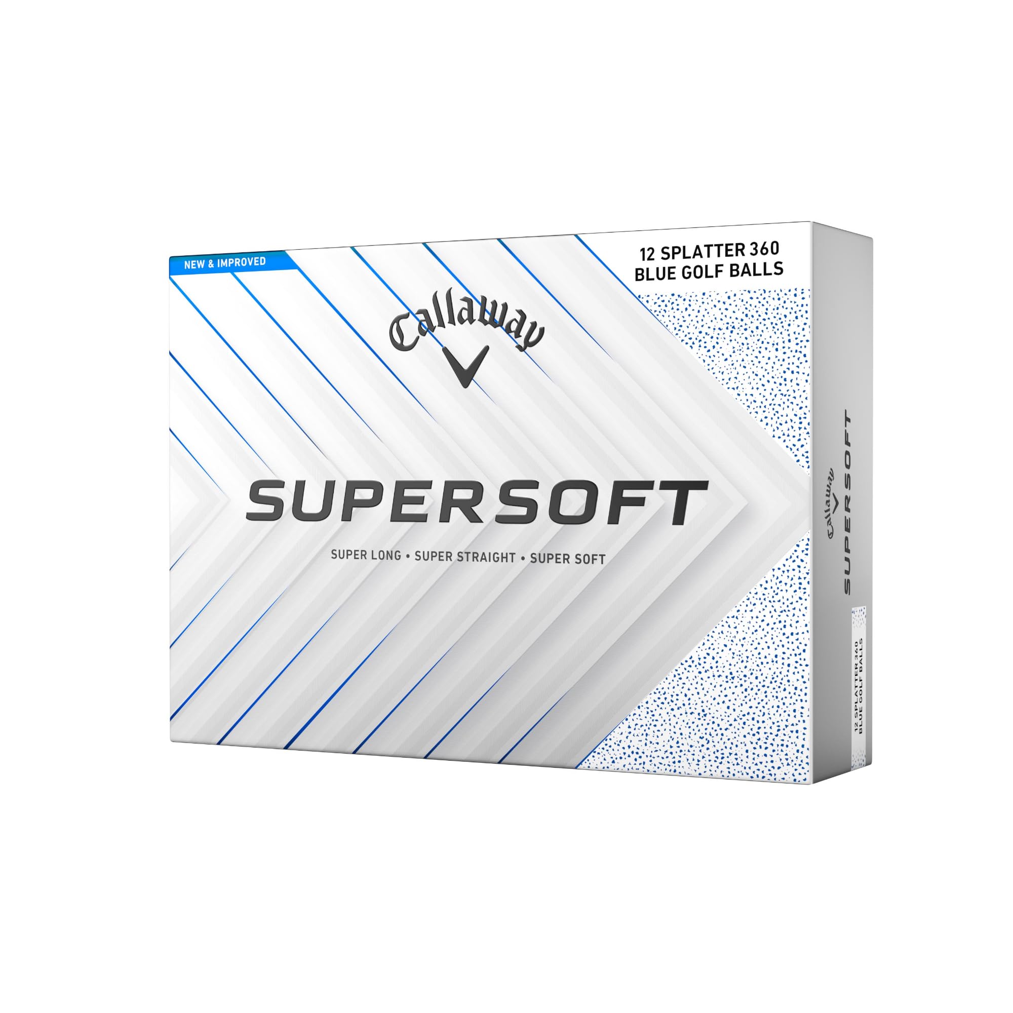 Callaway Supersoft Golf Balls 2025 by Old World Hub, showing a close-up of the white golf balls with colorful branding.