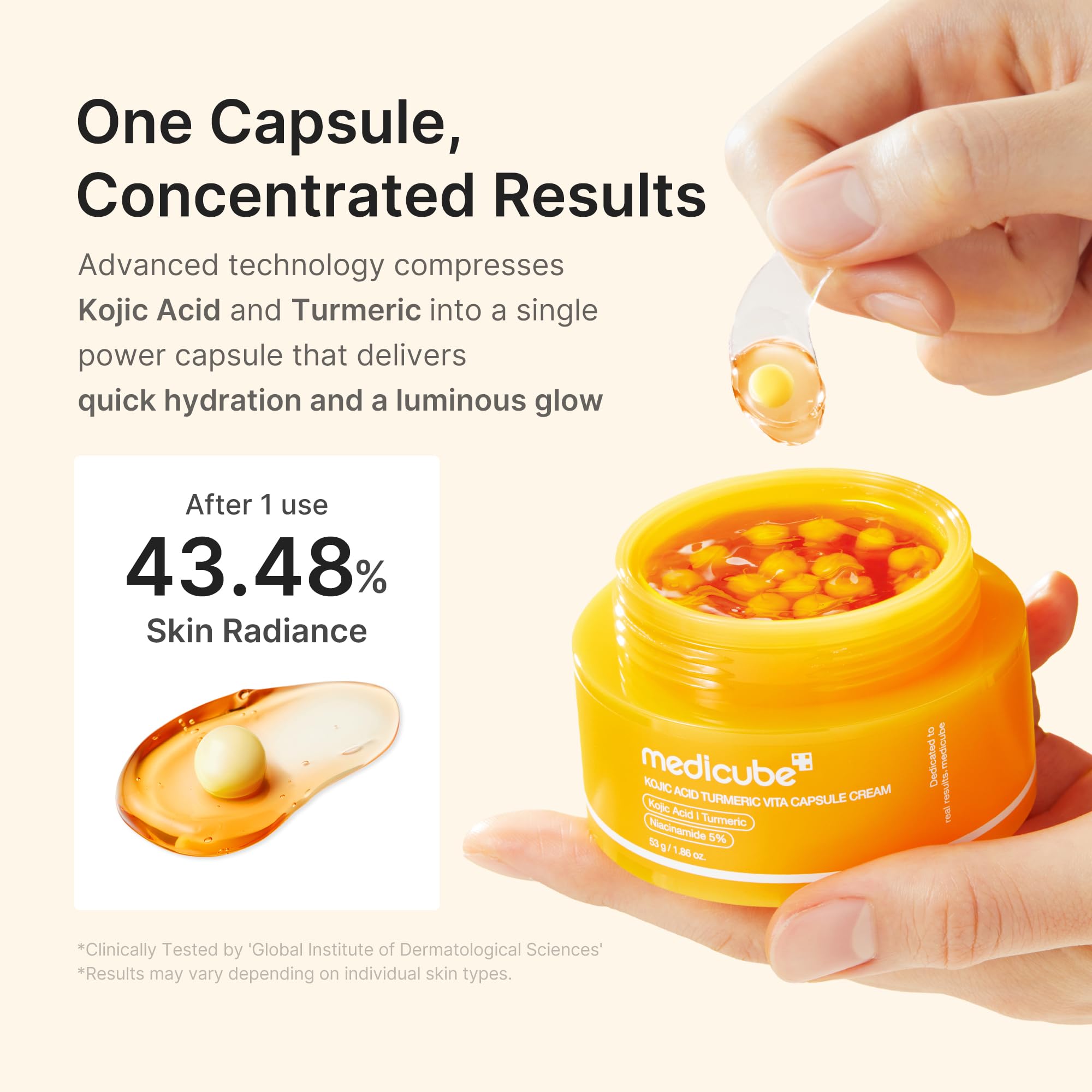 Old World Hub Medicube Capsule Cream with Deep Vitamin C, golden liposome capsules for radiant, firm, and hydrated skin.