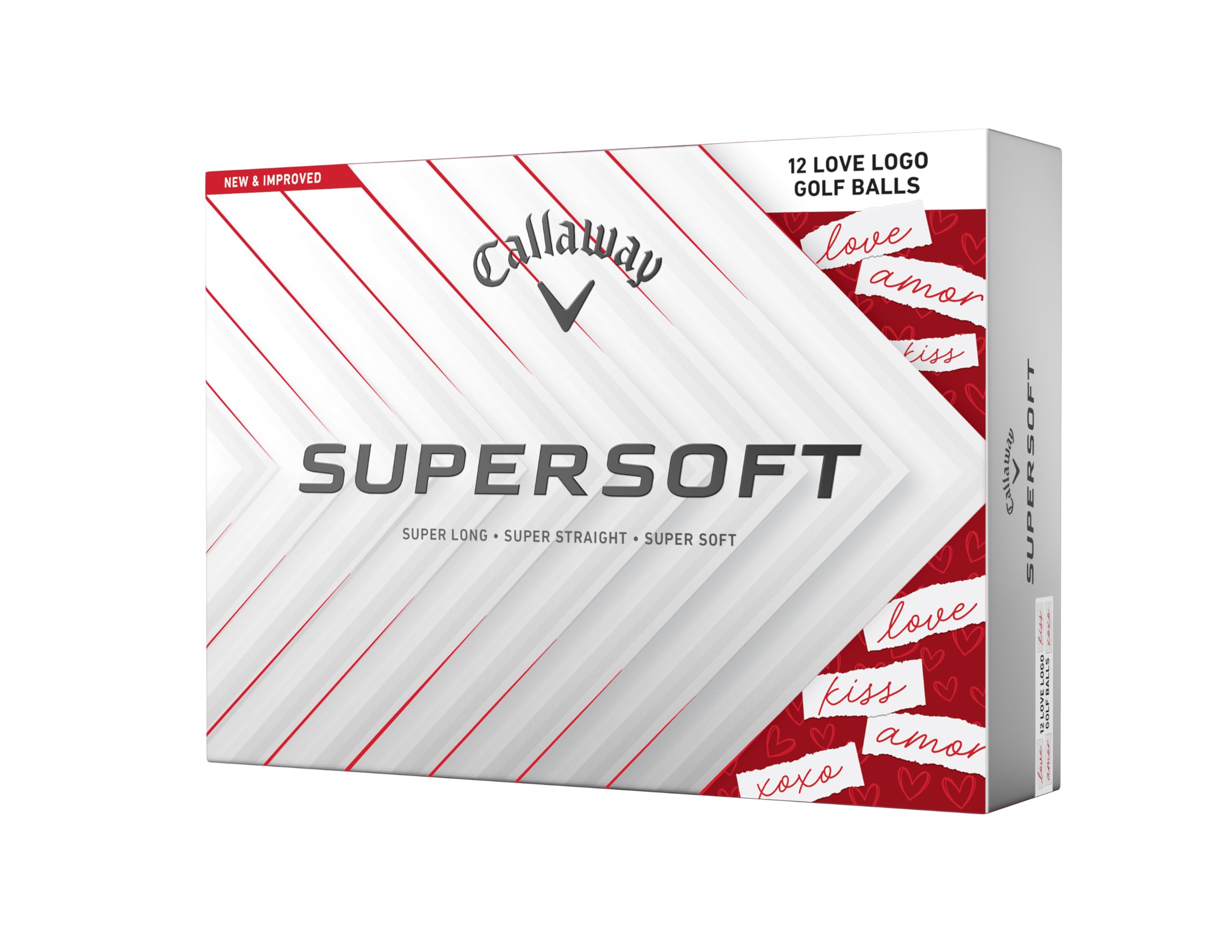 Callaway Supersoft golf balls from Old World Hub, showing a close-up of the 2025 model with bright yellow packaging.