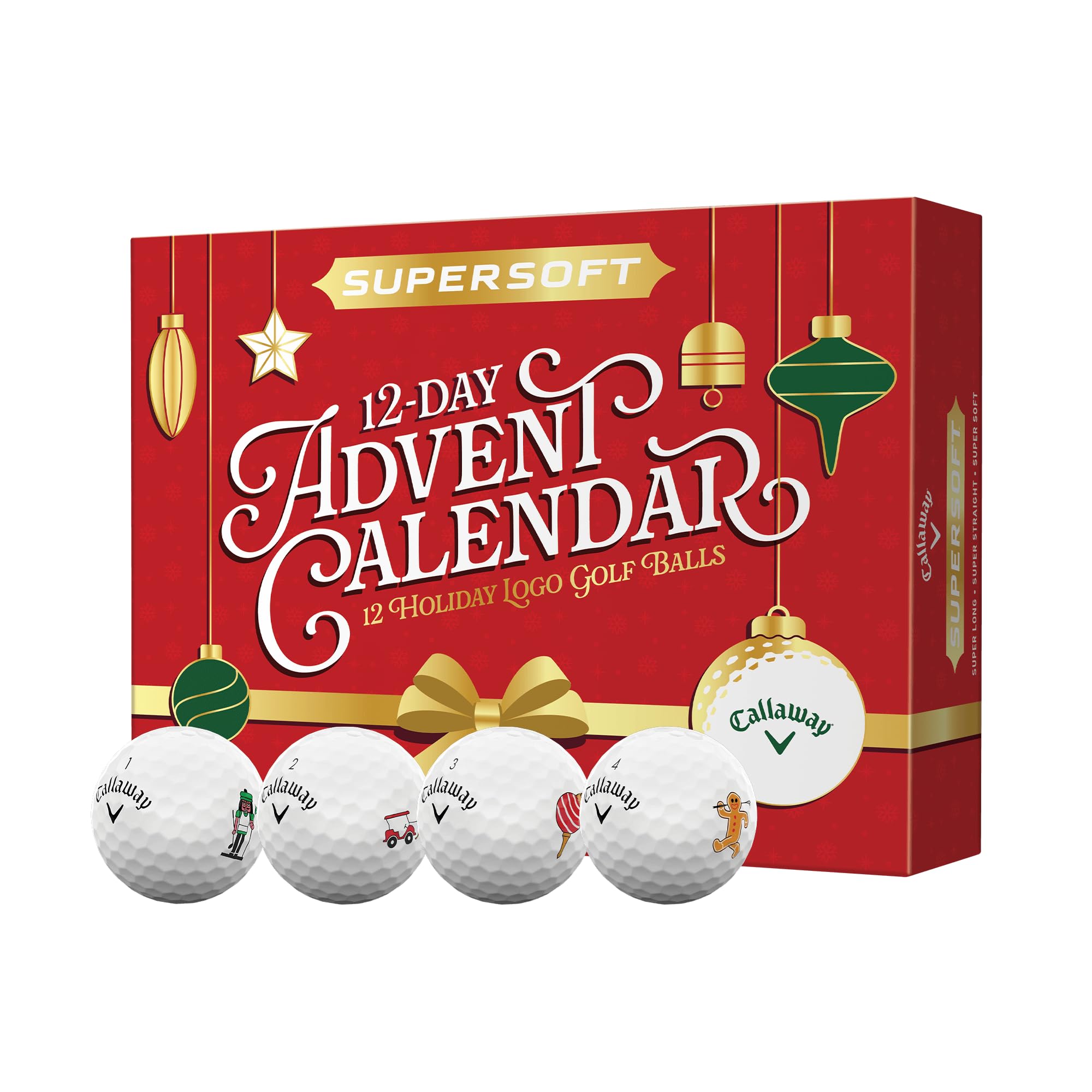 Old World Hub Callaway Golf Supersoft 2025 golf balls, close-up view showing white soft-core golf ball with branding
