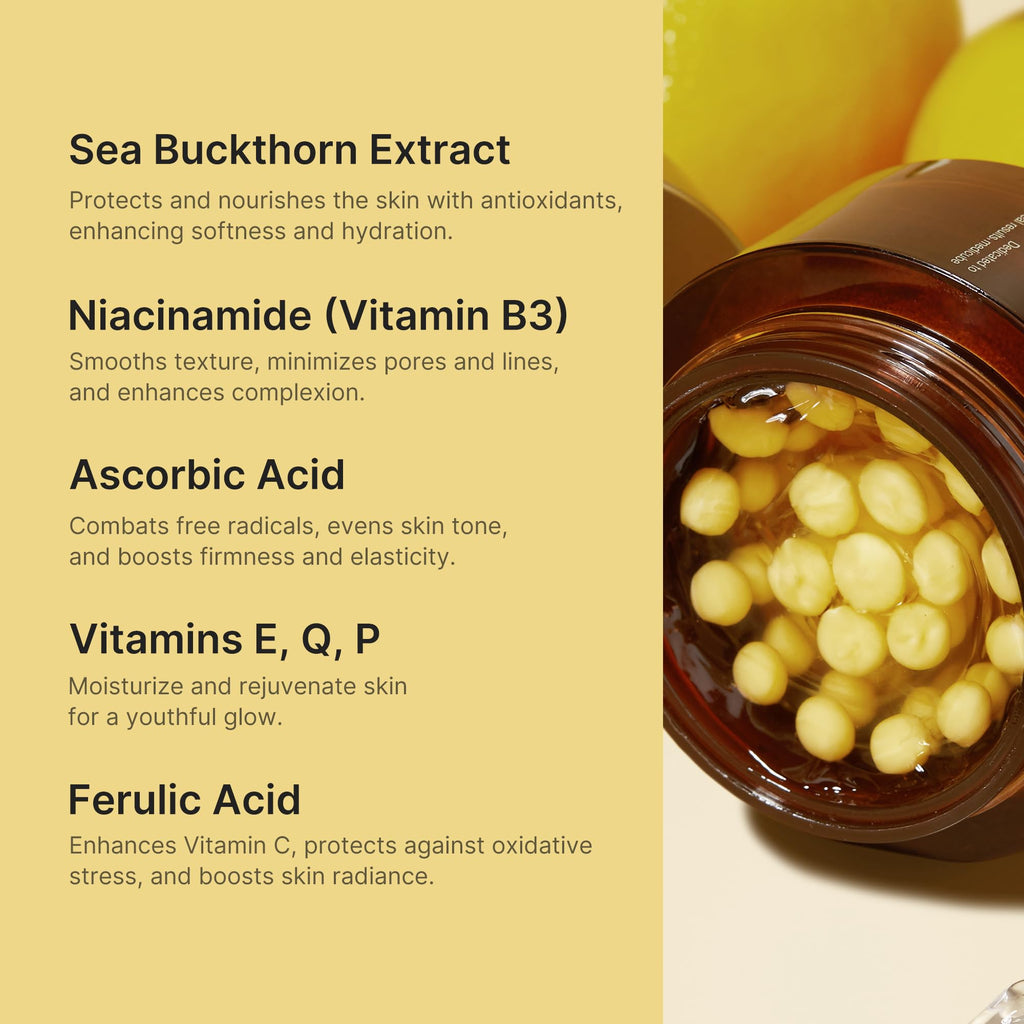 Old World Hub Medicube Capsule Cream with Deep Vitamin C, golden liposome capsules for radiant, firm, and hydrated skin.