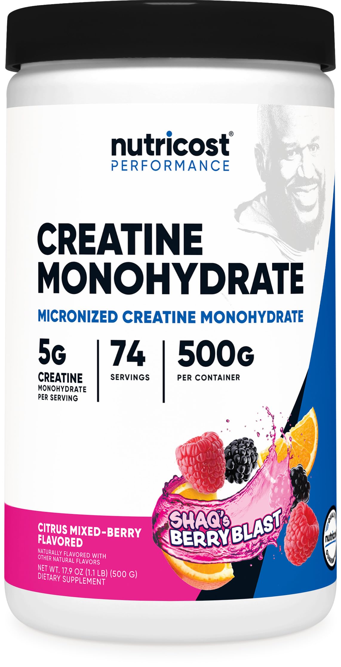 Old World Hub Nutricost Creatine Monohydrate Micronized Powder in 17.9 oz jar, showing white powder with scoop for 5000mg per serving.