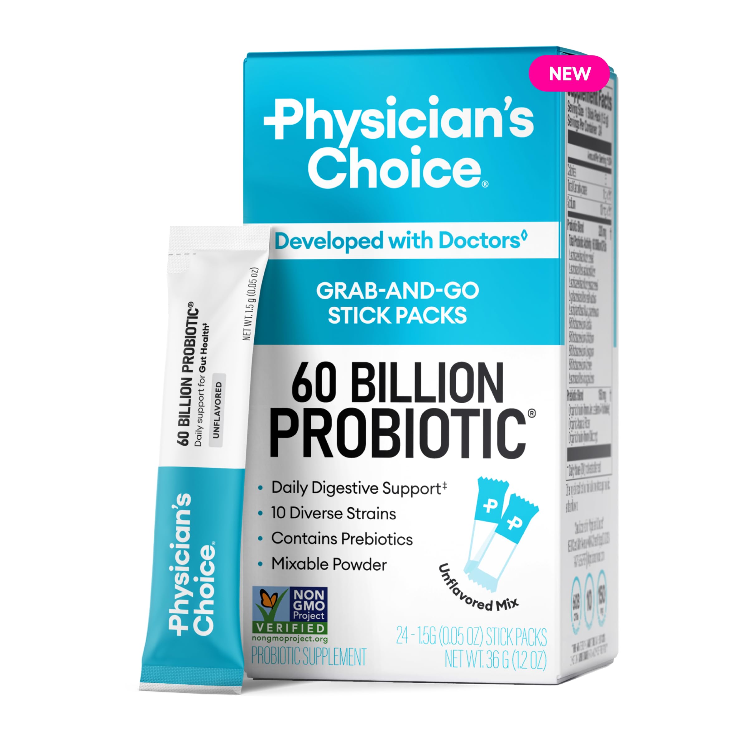 Physician's CHOICE Probiotics 60 Billion CFU supplement bottle with 30 capsules, featuring 10 strains and organic prebiotics for gut health.