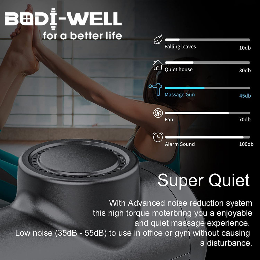 Old World Hub deep tissue massage gun for back, shoulders, and neck muscles with high torque motor for pain relief and recovery.